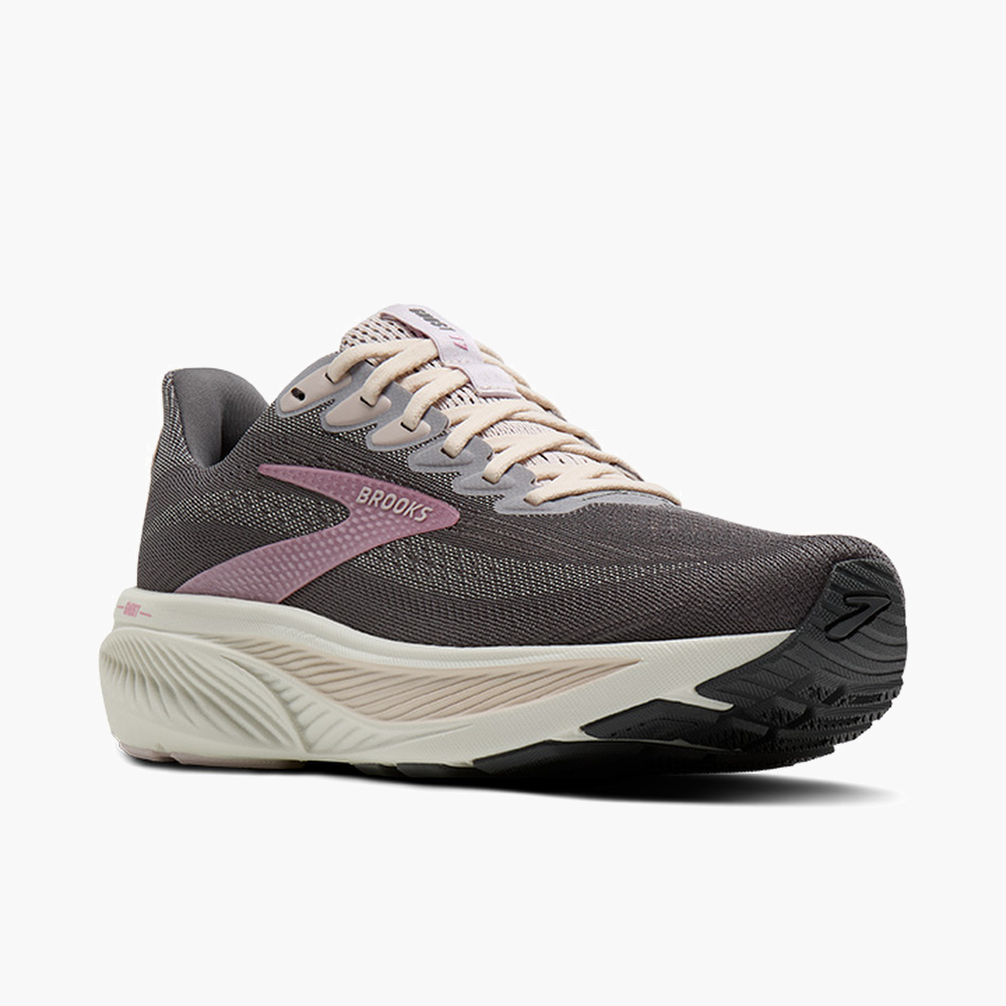 3/4 angle shot of Women's Ghost 17 in Poppy Seed / Pink / Bluewash