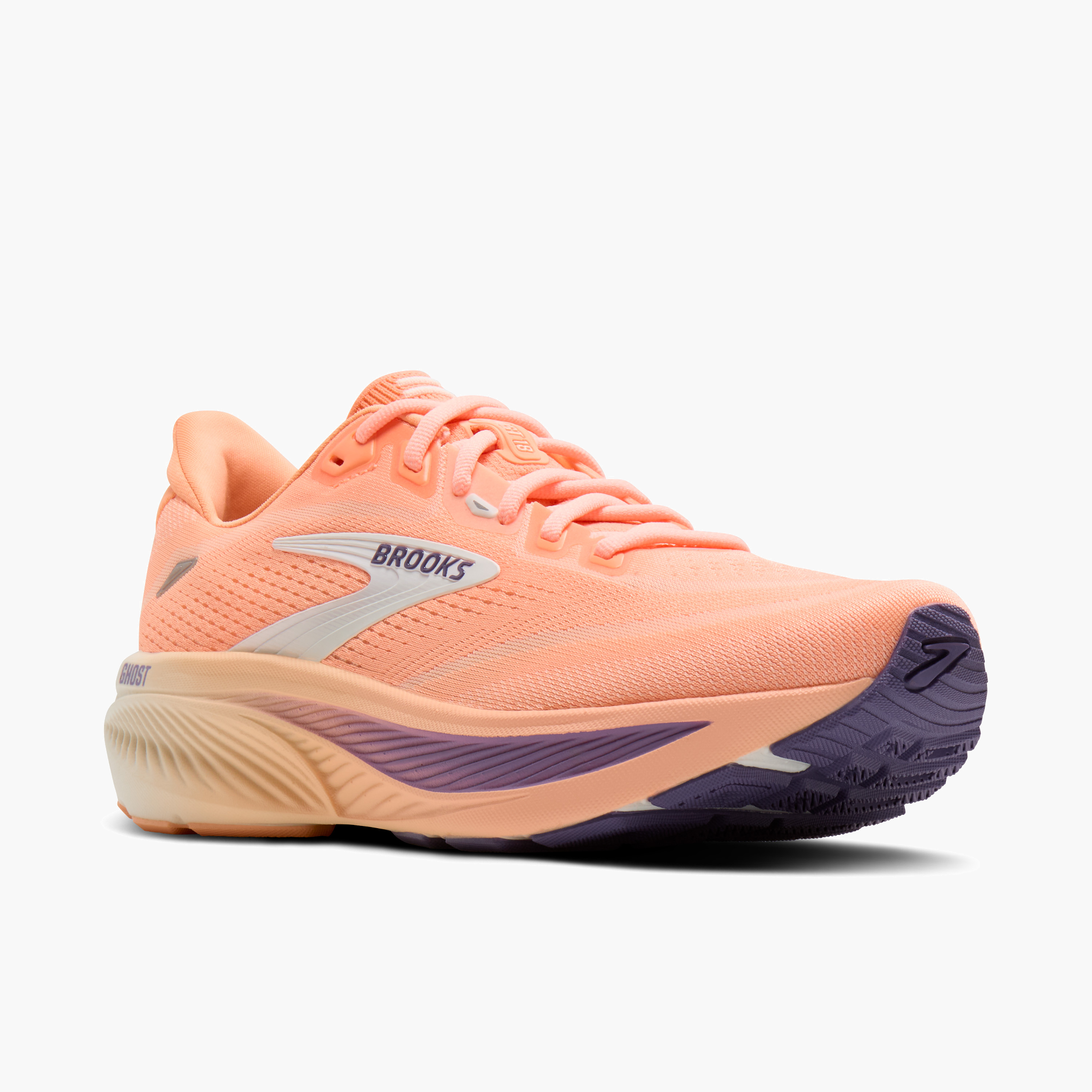 3/4 angle shot of Women's Ghost 18 in Peach / Grape / Coconut