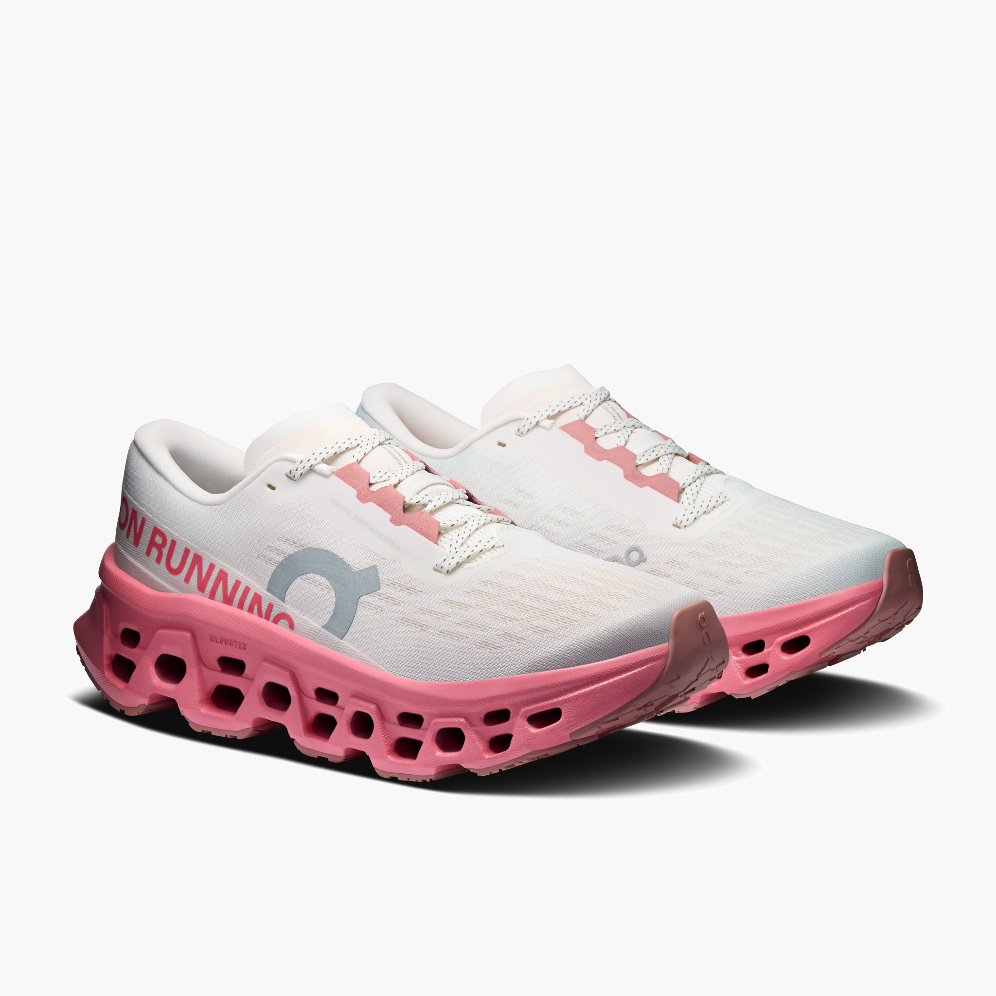 3/4 angle shot of Women's Cloudmonster 3 in Ivory | Camellia