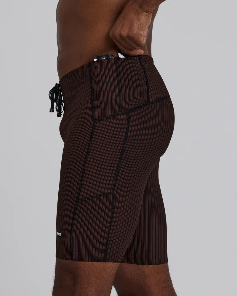 Men s Striped Cadence 7 Pocket Lined Half Tights in Cacao / Black - 3