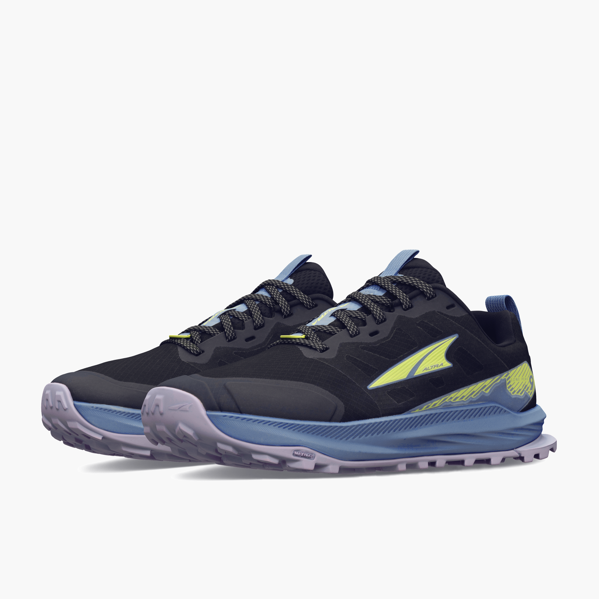3/4 angle shot of Women's Lone Peak 9 in Black / Blue