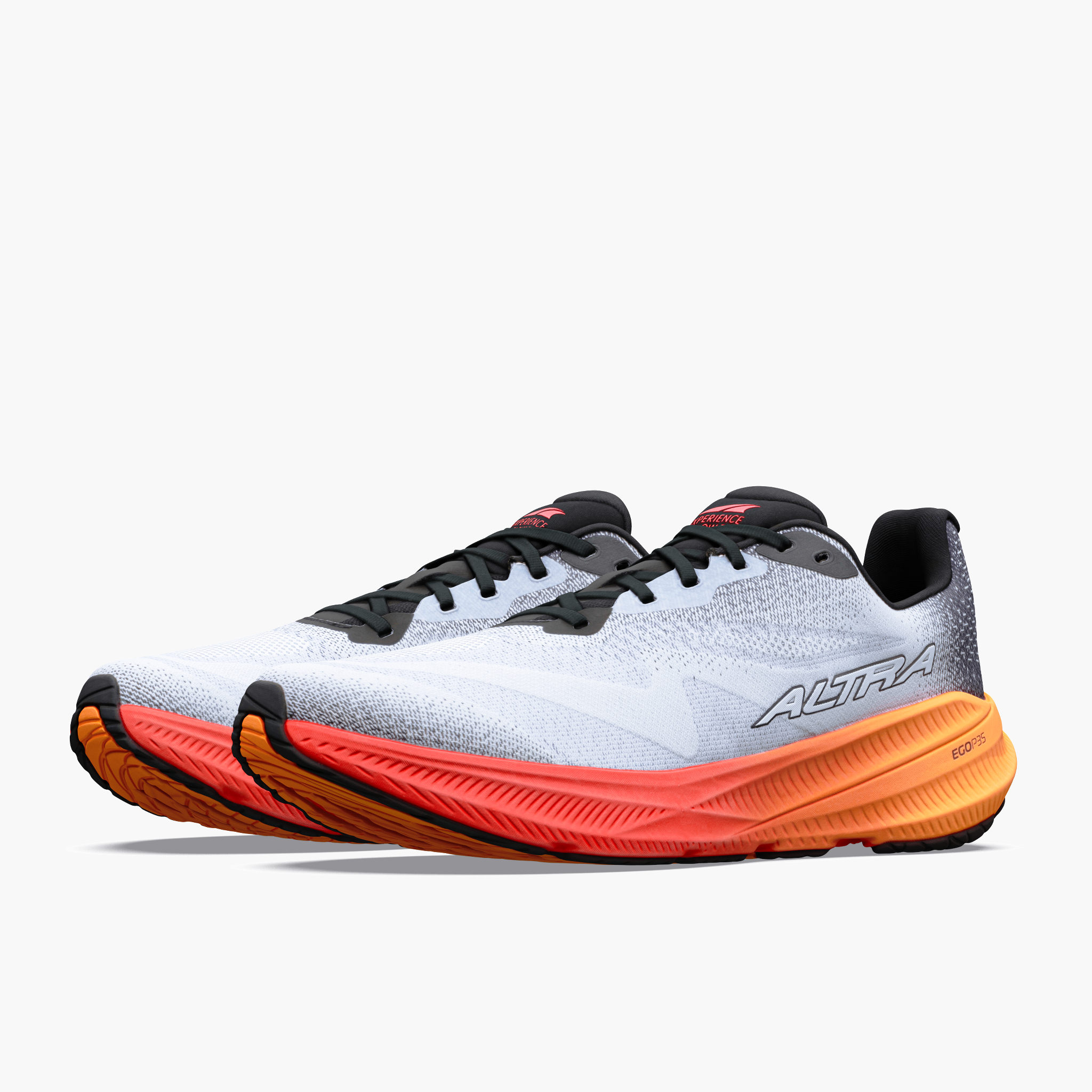 3/4 angle shot of Men's Experience Flow 3 in White / Black / Orange Pop