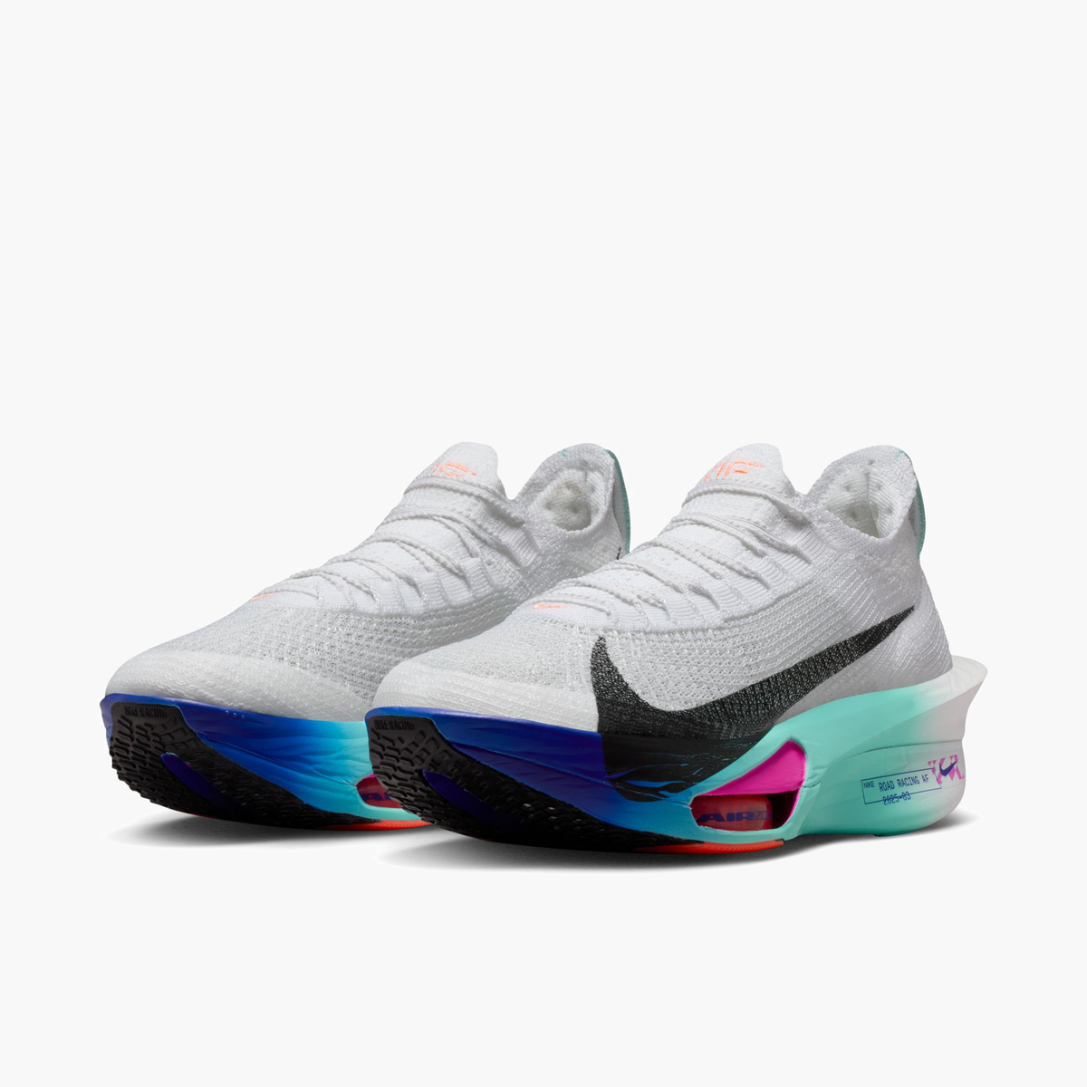3/4 angle shot of Women's Alphafly 3 in White / Black-Hyper Turq-Concord