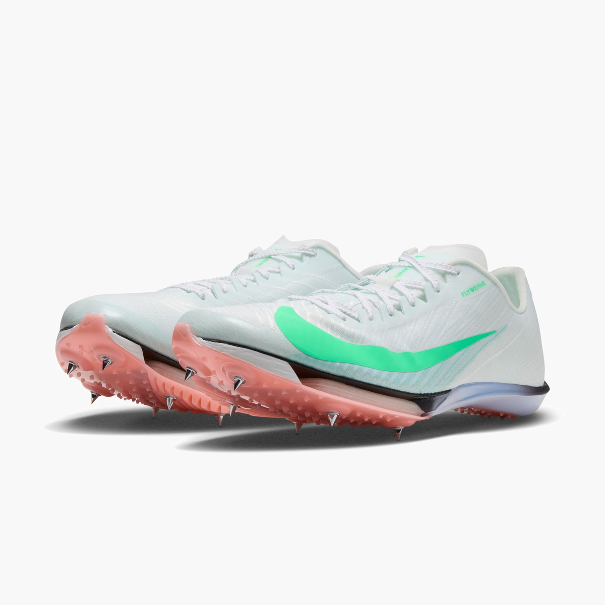 3/4 angle shot of All Gender Maxfly 2 in Summit White / Electro Green-atomic Pink