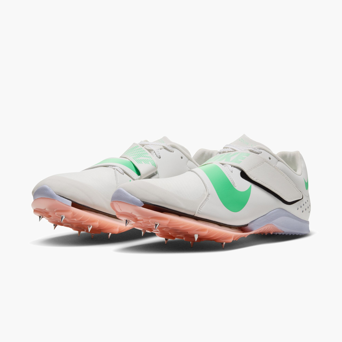 3/4 angle shot of All Gender Long Jump Elite in Summit White / Electro Green-palest Purple