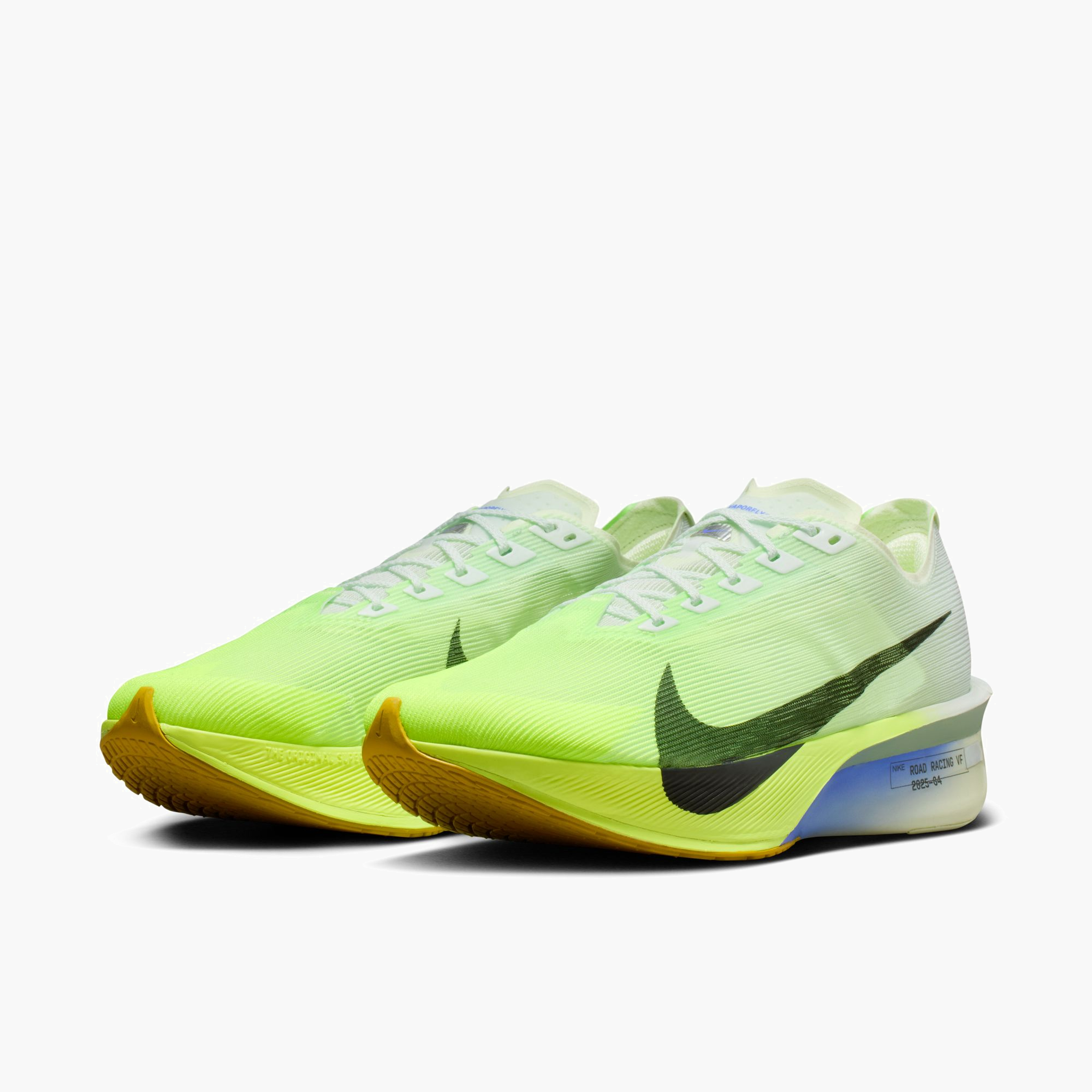 3/4 angle shot of Men's Vaporfly 4 in Barely Green / Black Spruce-Volt Tint