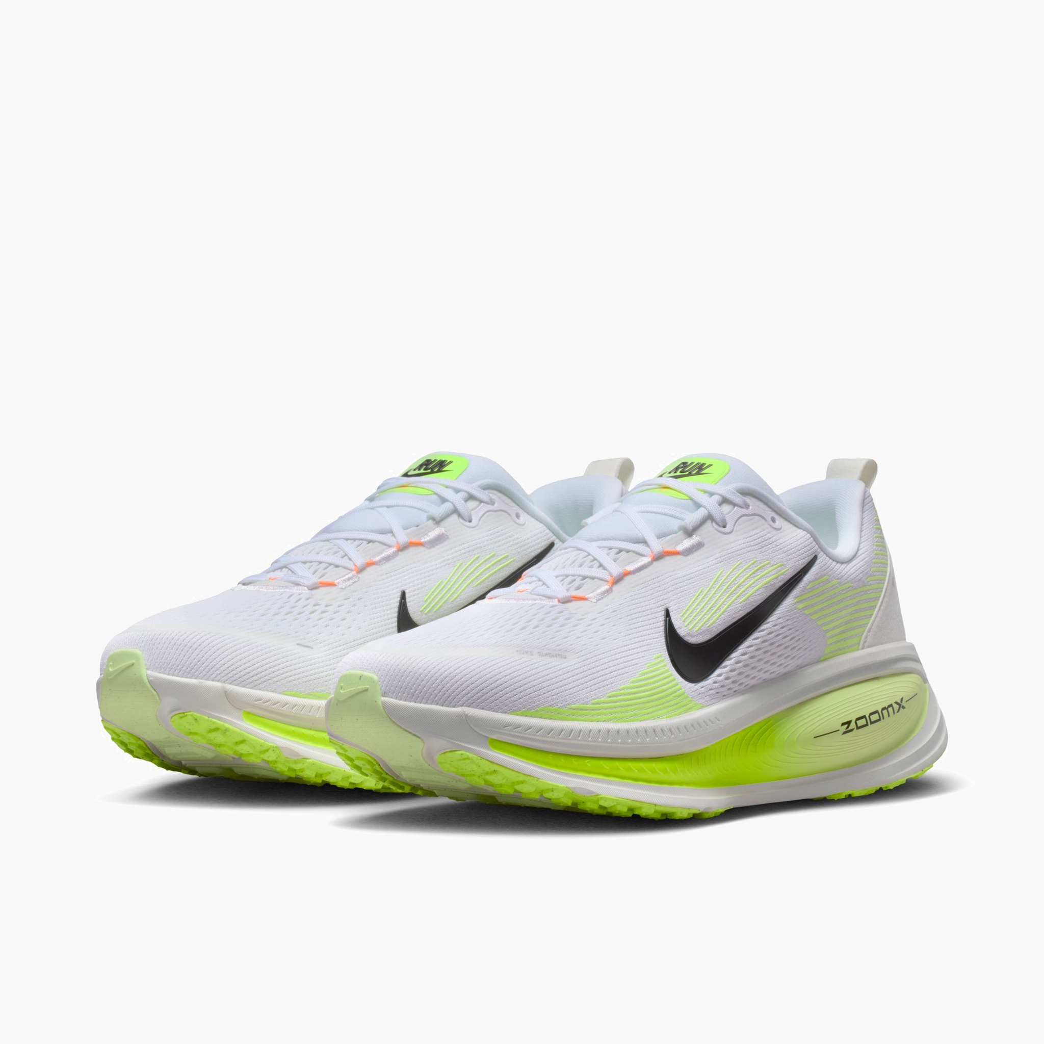 3/4 angle shot of Men's Vomero 18 in White / Black-Volt-Barely Volt