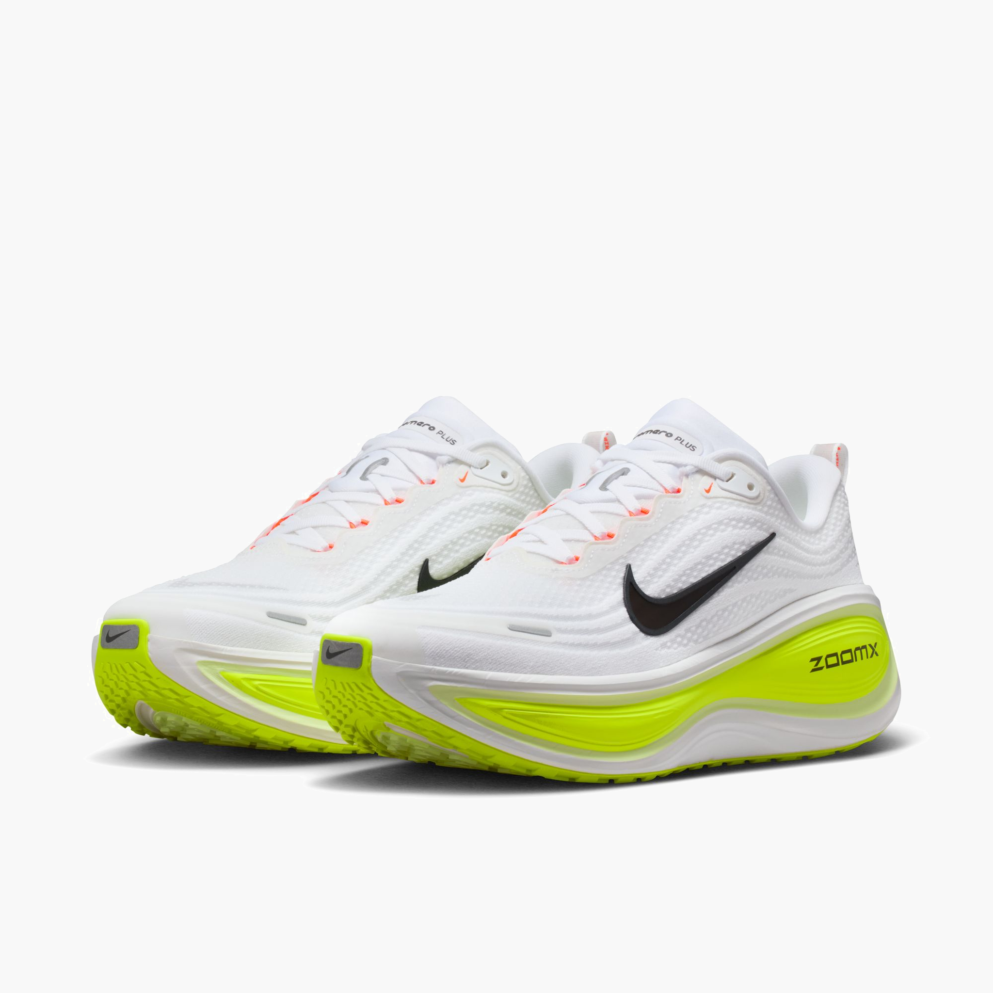 3/4 angle shot of Men's Vomero Plus in White / Black-Volt-Barely Volt
