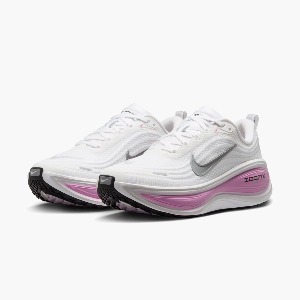 3/4 angle shot of Women's Vomero Plus in White / Metallic Silver-Bleached Lilac