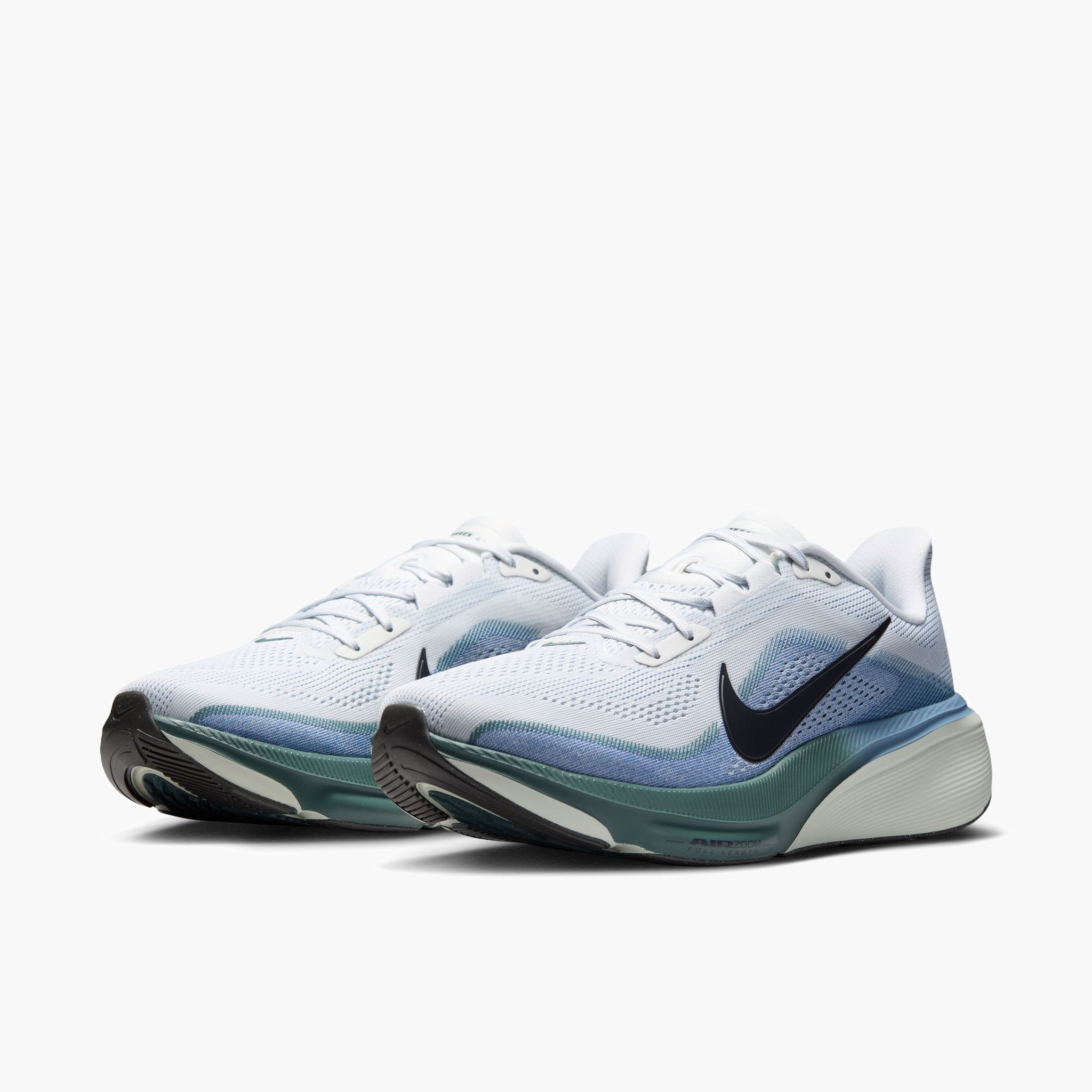 3/4 angle shot of Men's Pegasus 42 in Pure Platinum / Dark Obsidian-Work Blue