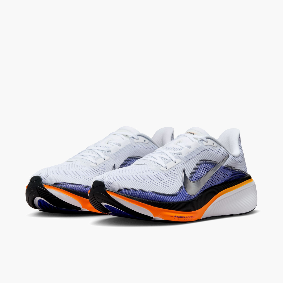 3/4 angle shot of Men's Pegasus 42 in White / Metallic Silver-Lapis-Total Orange