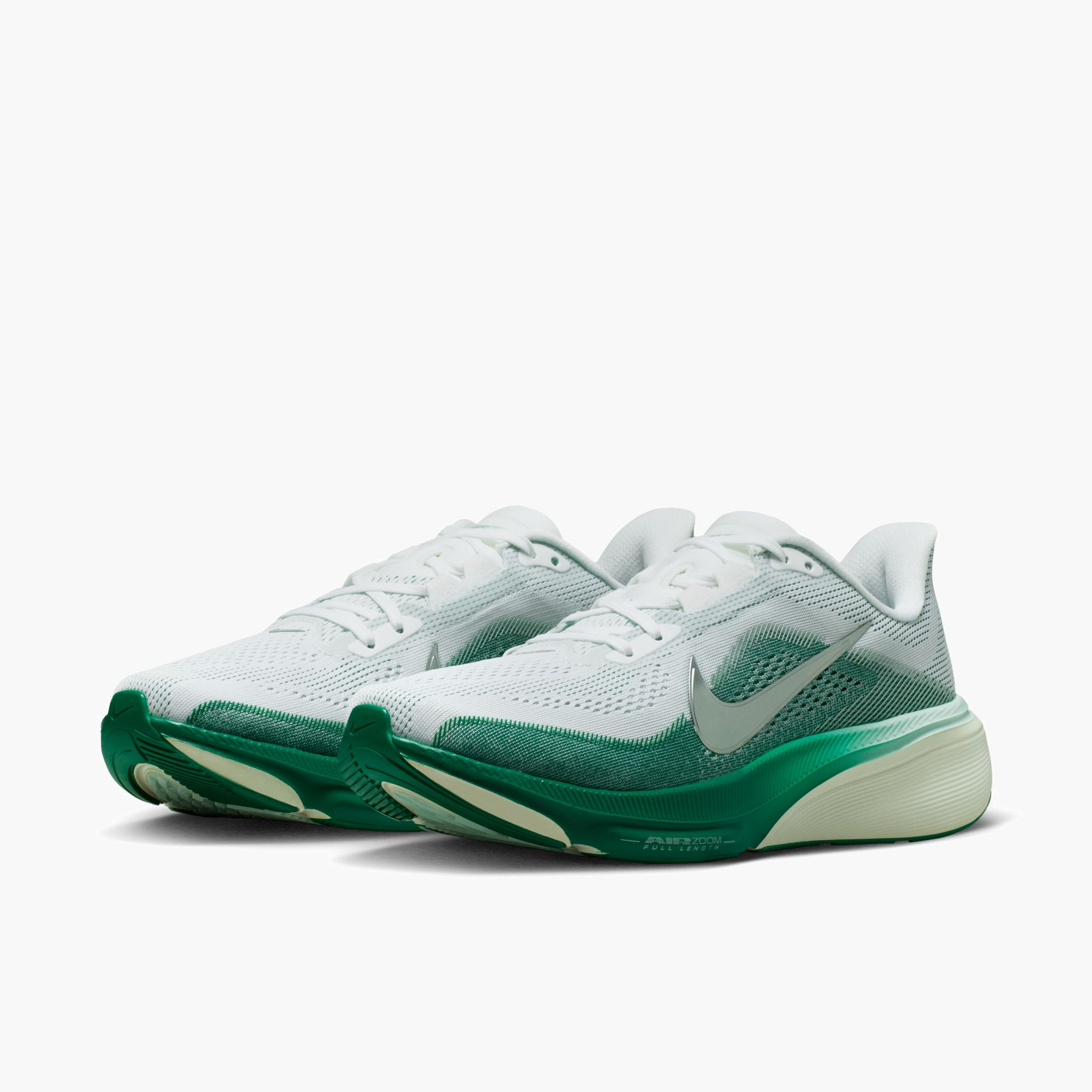 3/4 angle shot of Women's Pegasus 42 in White / Metallic Silver-Malachite