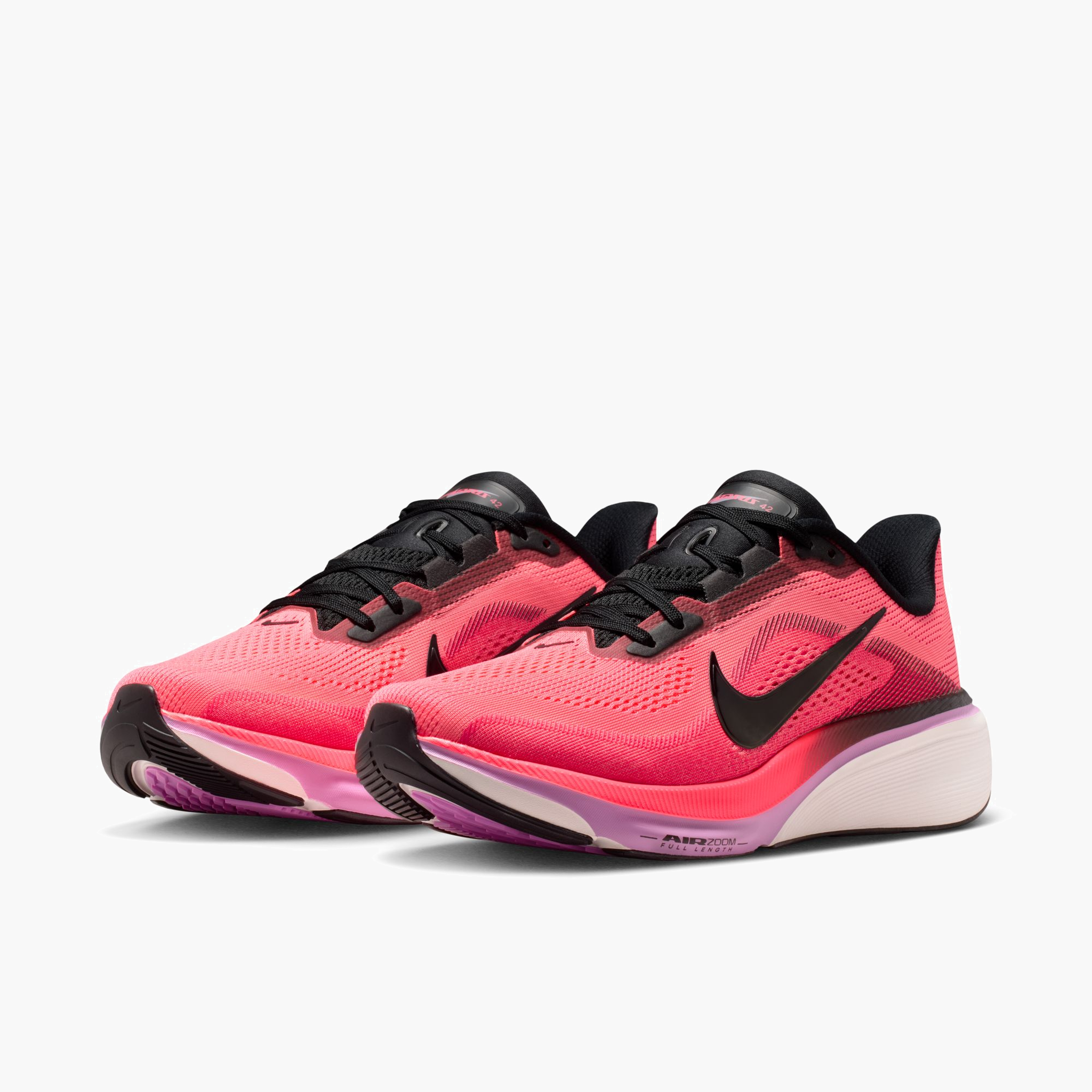 3/4 angle shot of Women's Pegasus 42 in Lava Glow / Black-Flash Crimson-Lt Magenta