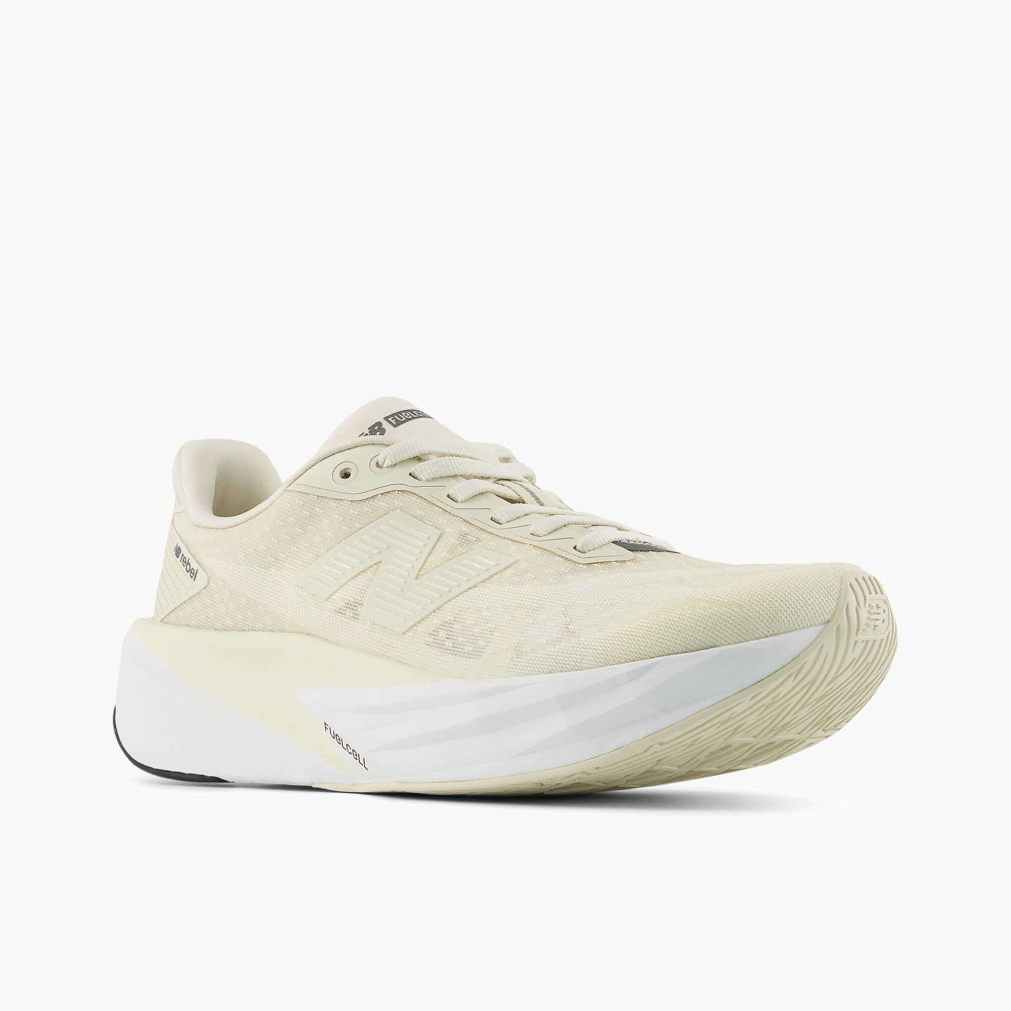 3/4 angle shot of Women's FuelCell Rebel v5 in Angora / Linen