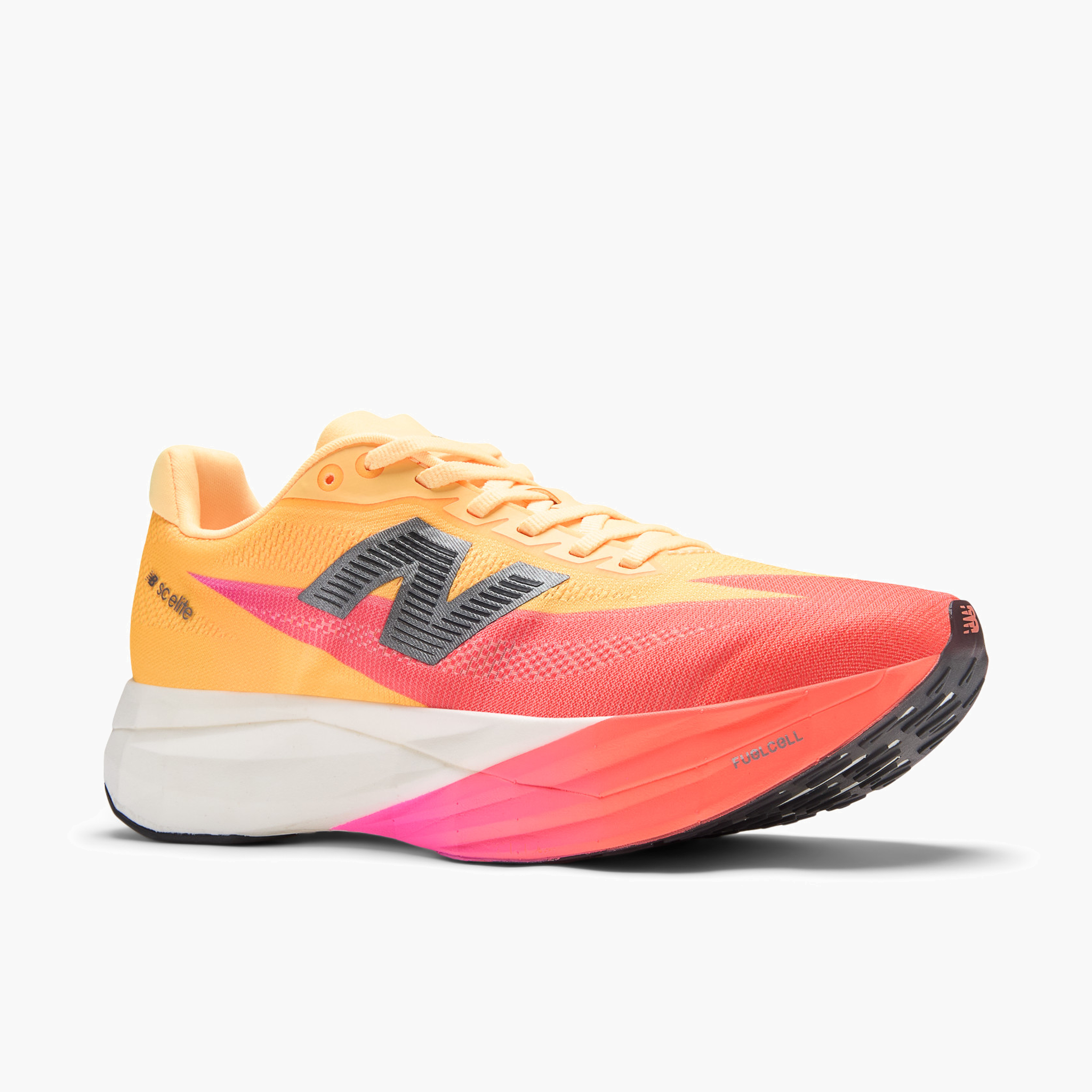3/4 angle shot of Women's Supercomp Elite v5 in Tangerineheat / Whitepeach / Pinkheat