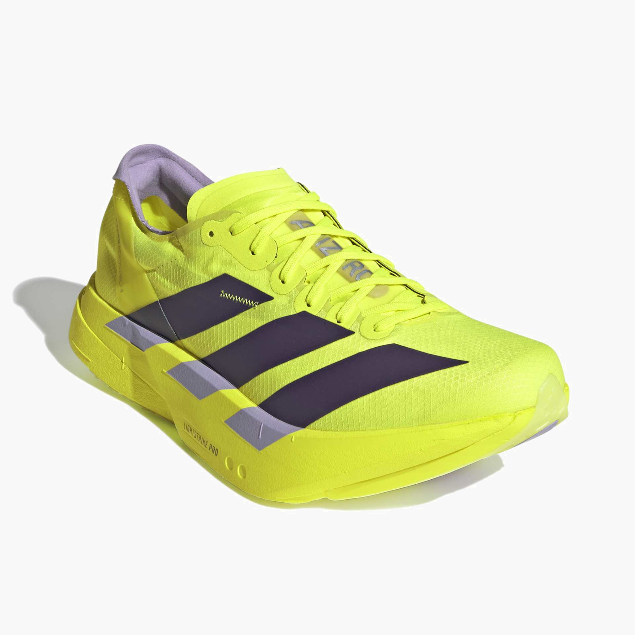 Top front angle shot of Men's Adios Pro 4 in Syello / Aurplu / Powplu