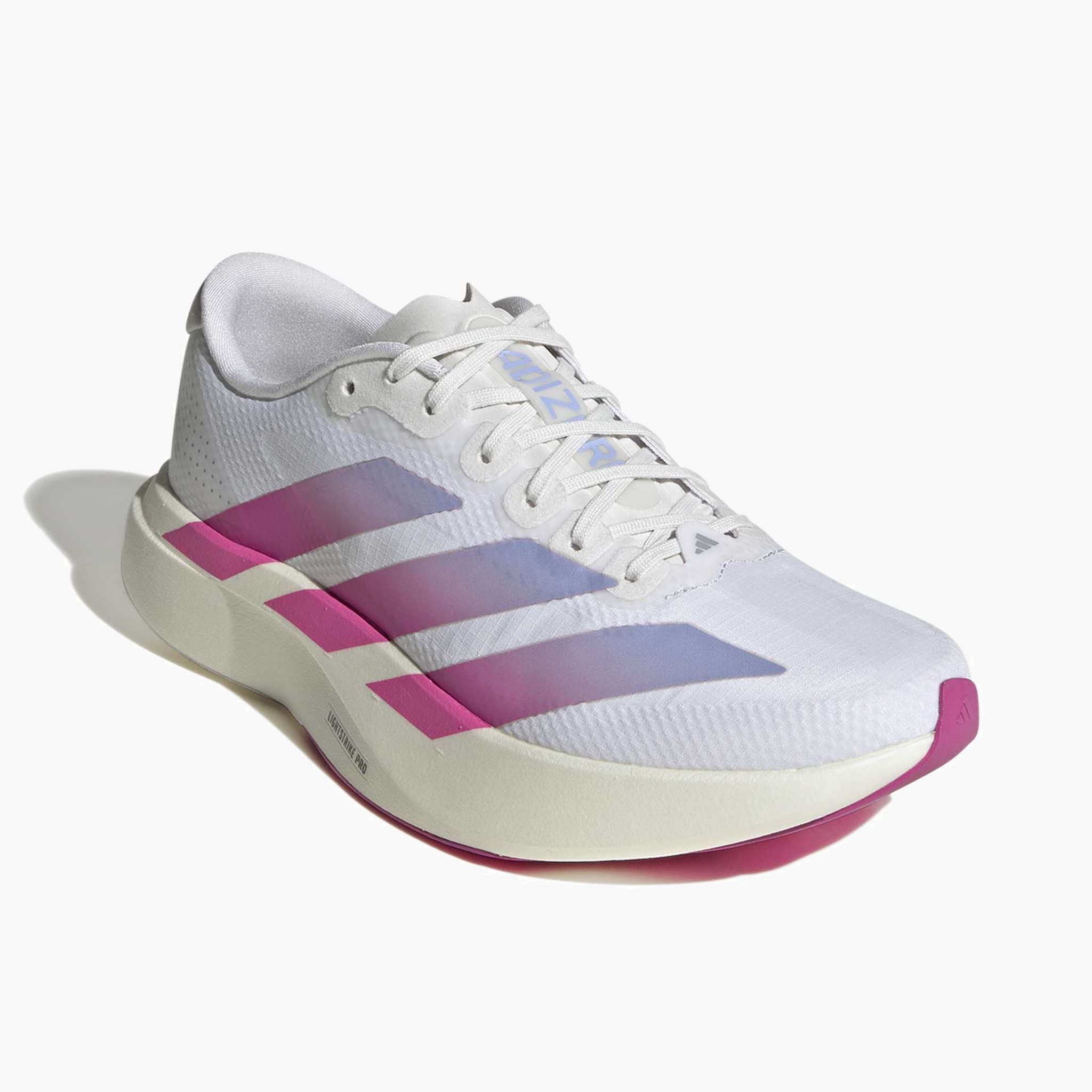Top front angle shot of Women's Evo SL Woven in Ftwr White / Lucid Fuchsia / Violet Tone