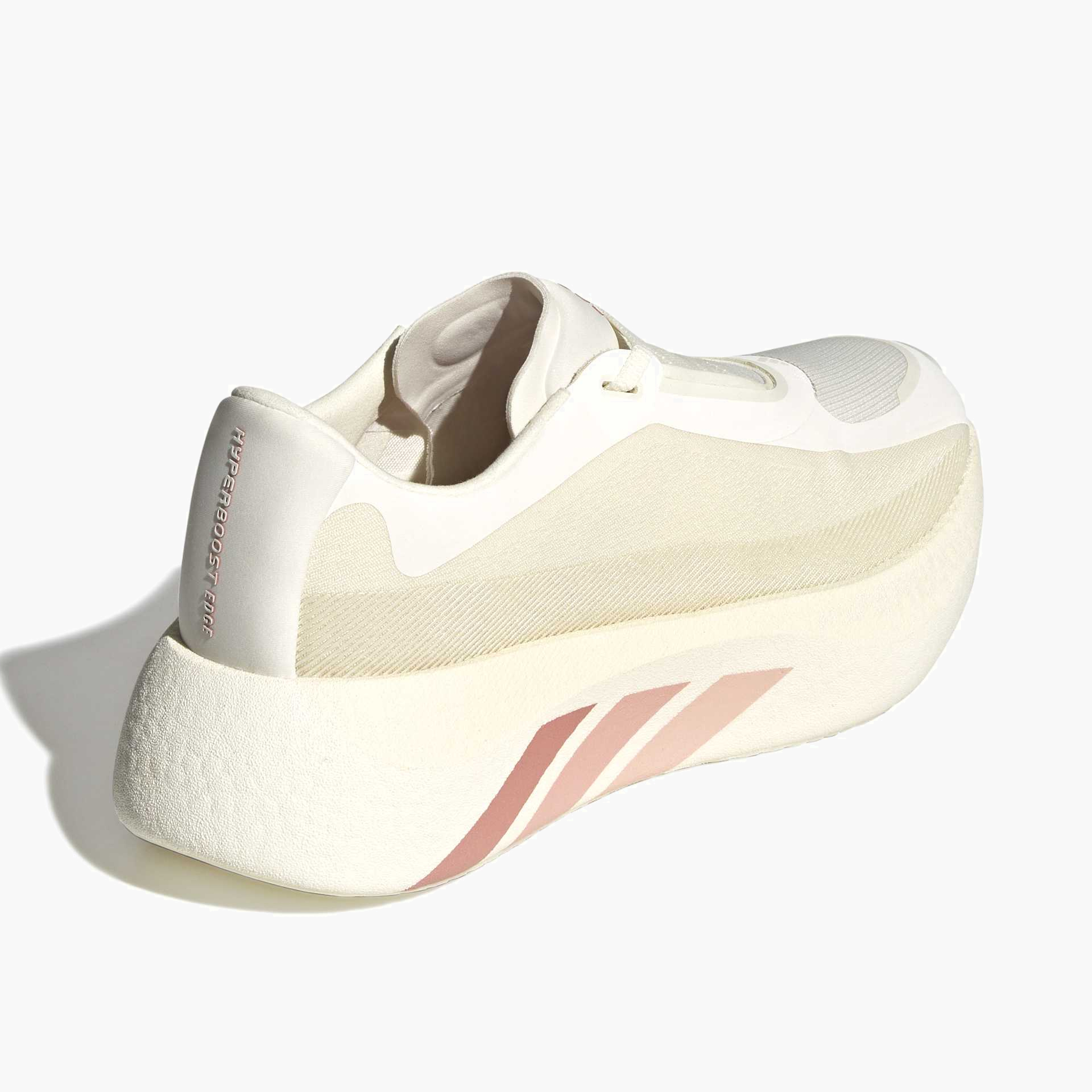 Top back angle shot of Women's Hyperboost Edge in Off White / Vapour Pink / Matte Silver