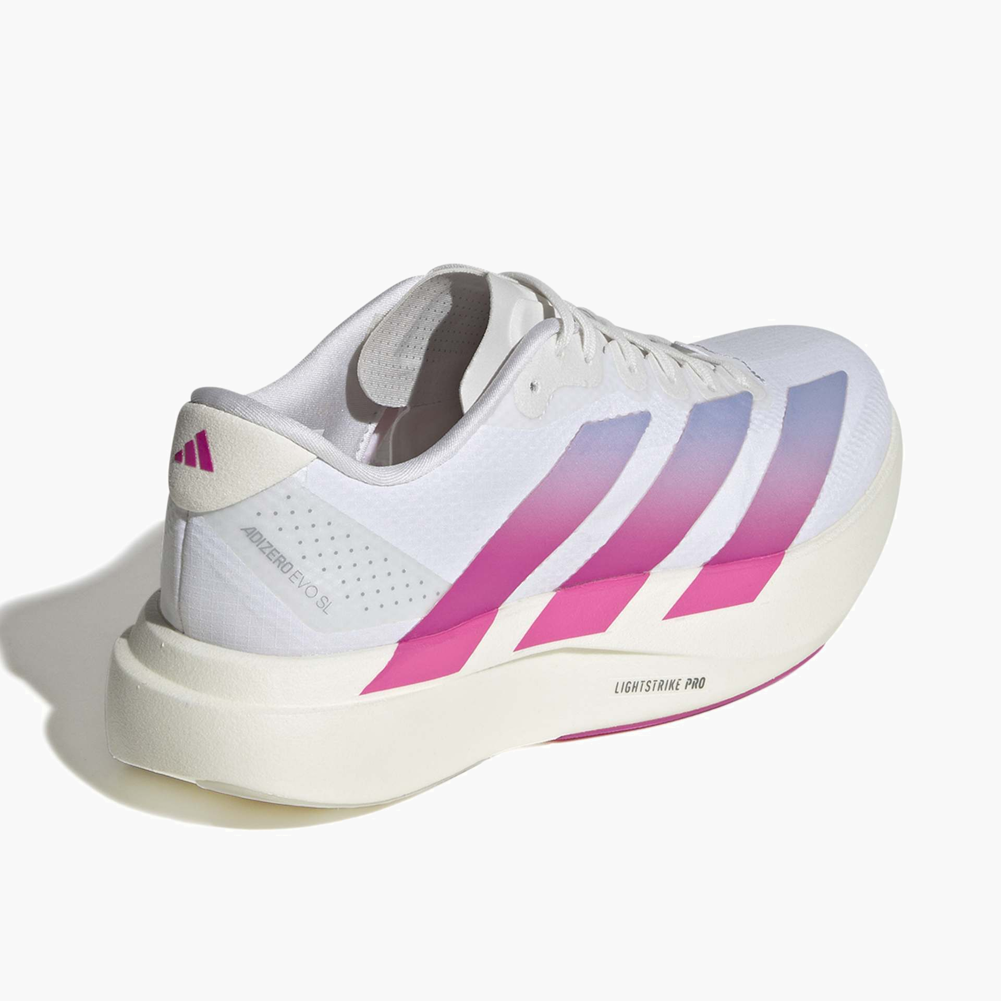 Top back angle shot of Women's Evo SL Woven in Ftwr White / Lucid Fuchsia / Violet Tone