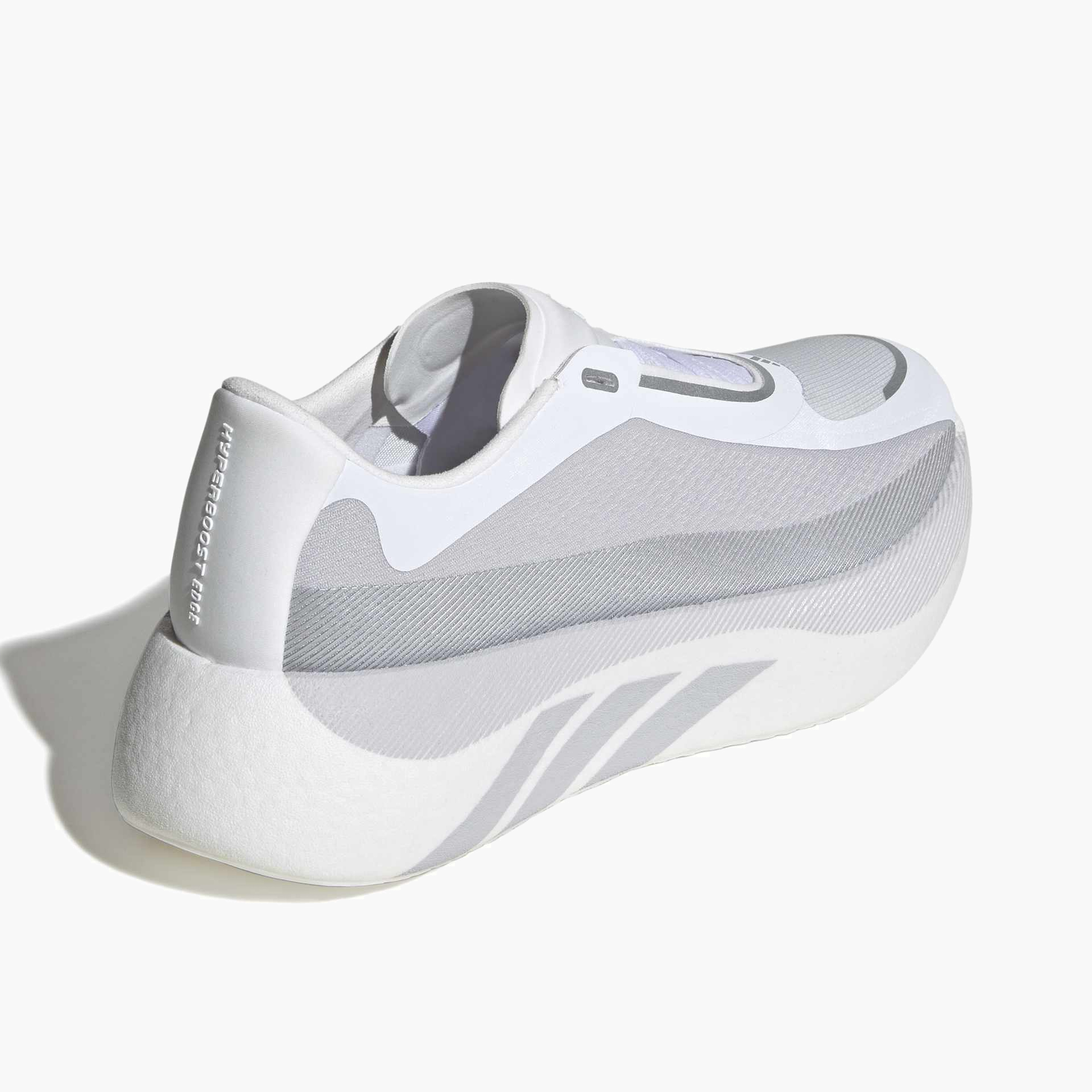 Top back angle shot of Men's Hyperboost Edge in Ftwr White / Lgh Solid Grey / Silver Met.