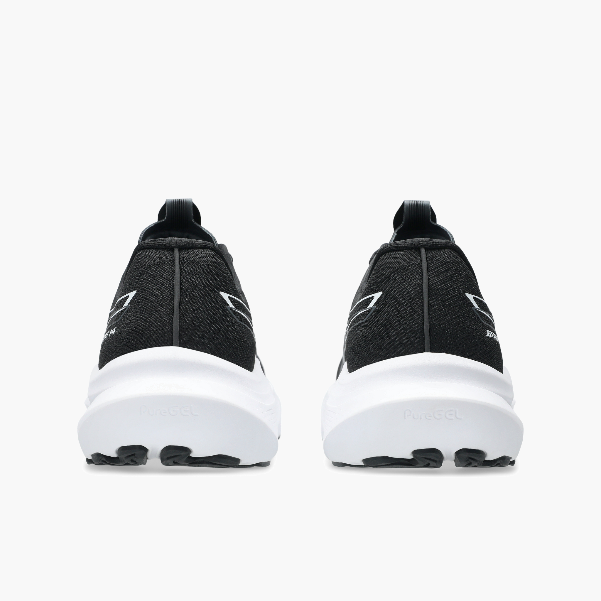 Heel angle shot of Women's GT-2000 14 in Black / White