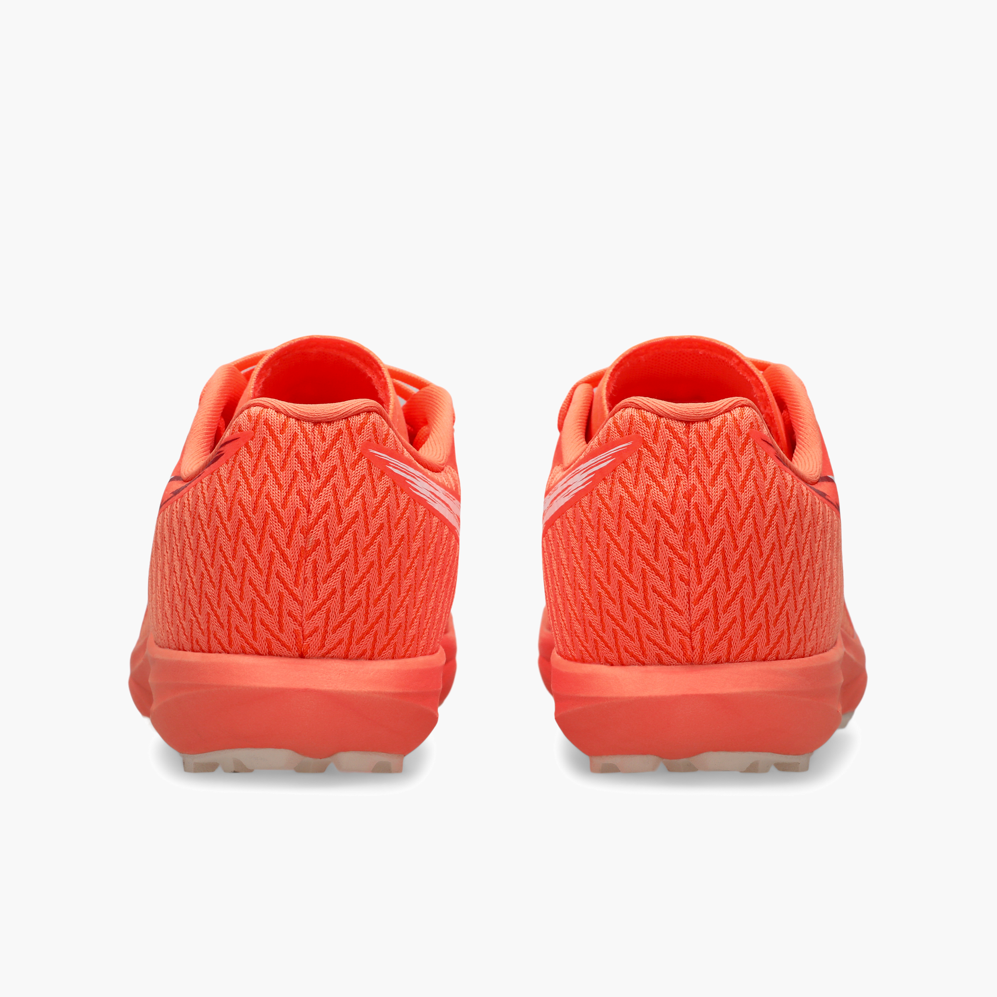Heel angle shot of All Gender Sonicracer XC in Vivid Coral / White