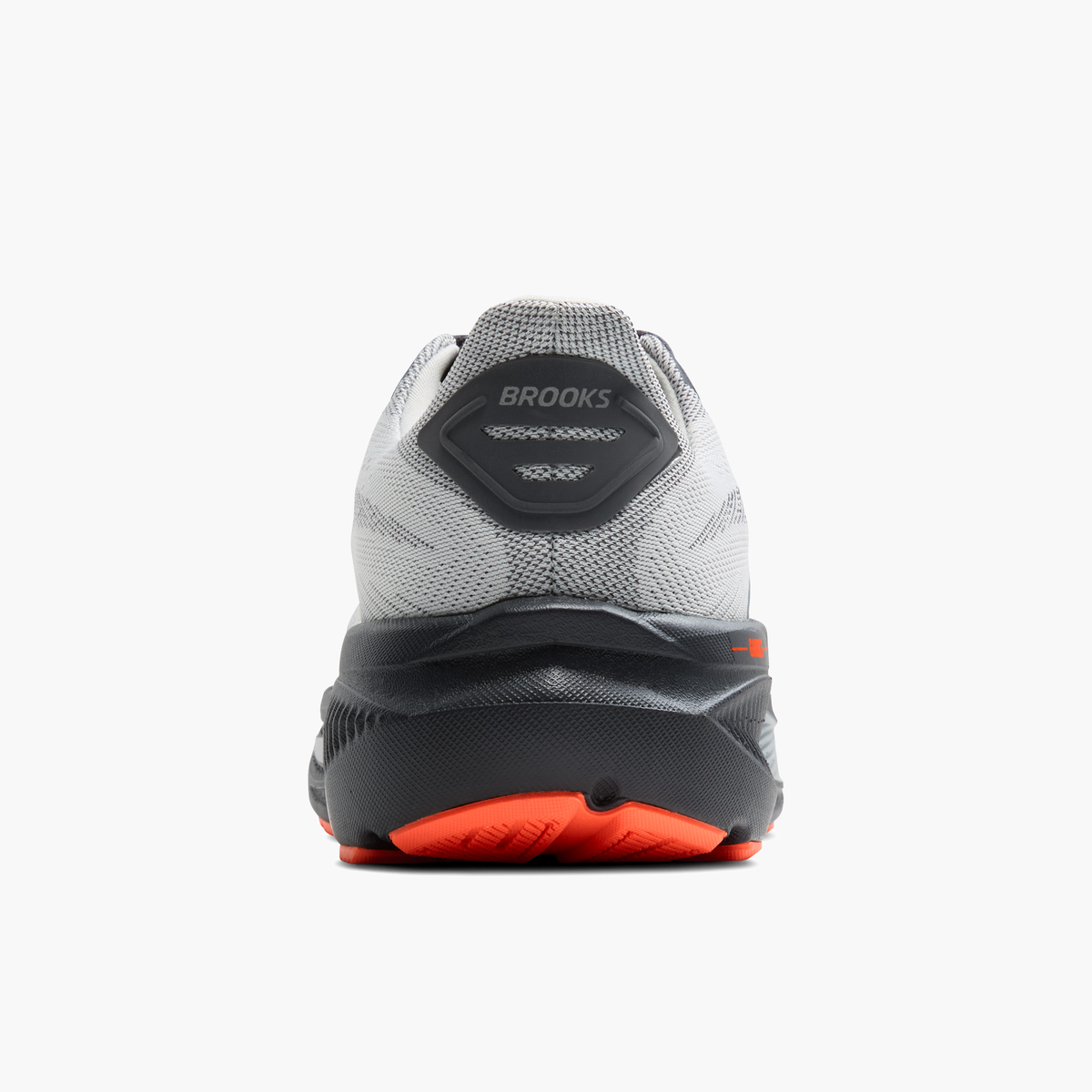Heel angle shot of Men's Ghost 17 in Oyster Mushroom / Orange / Ebony