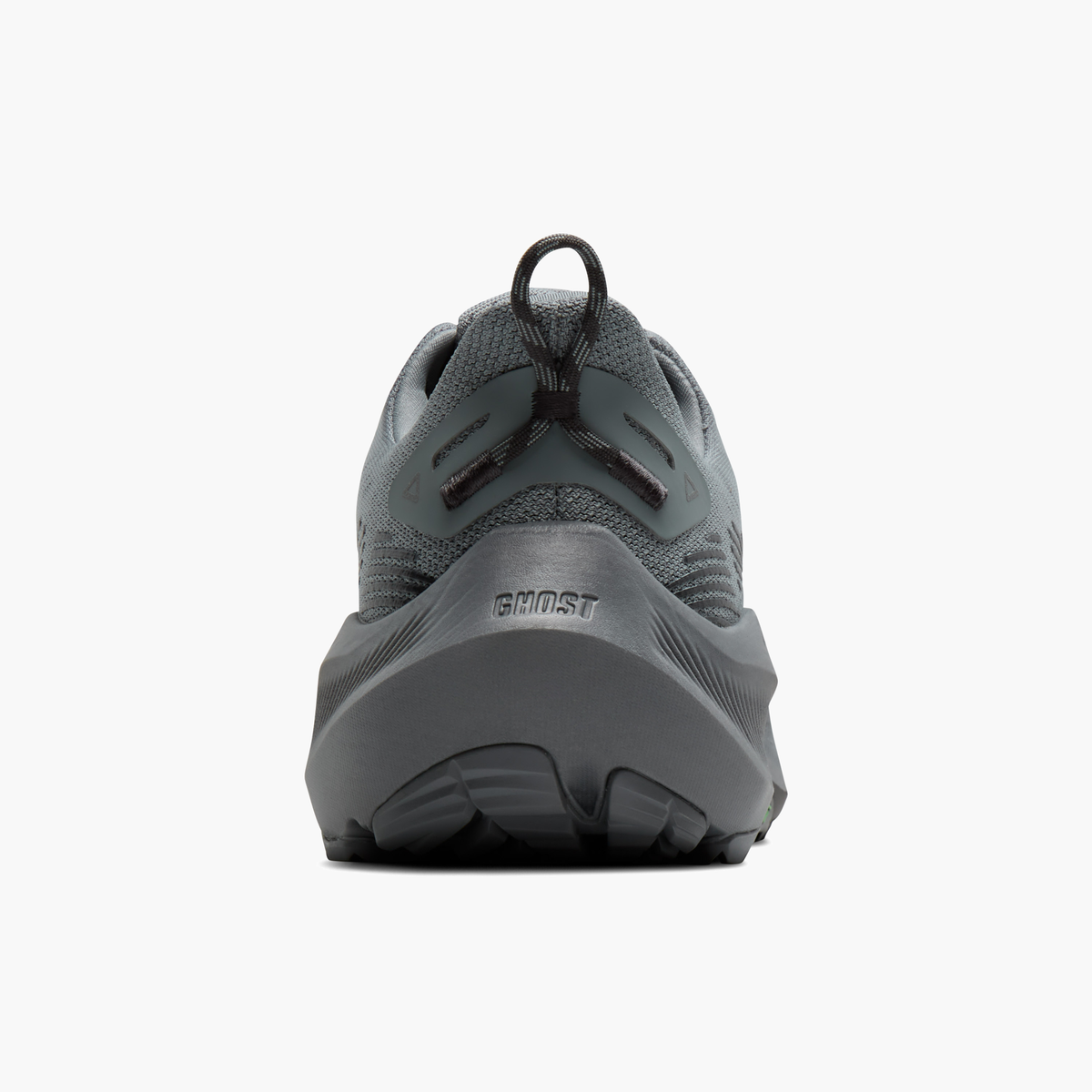 Heel angle shot of Men's Ghost Trail in Gray / Gray / Blackened Pearl