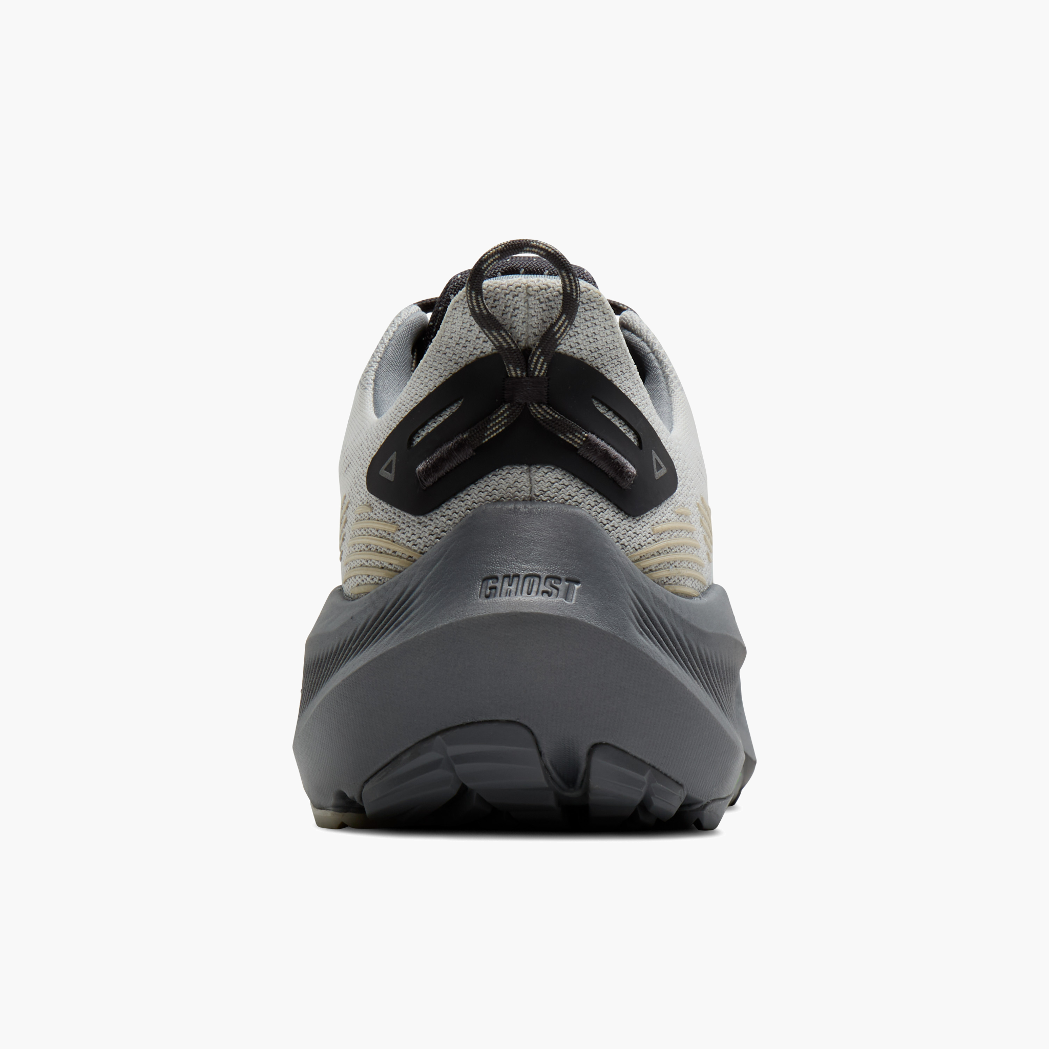 Heel angle shot of Men's Ghost Trail in Gray / Gray / Bleached Sand