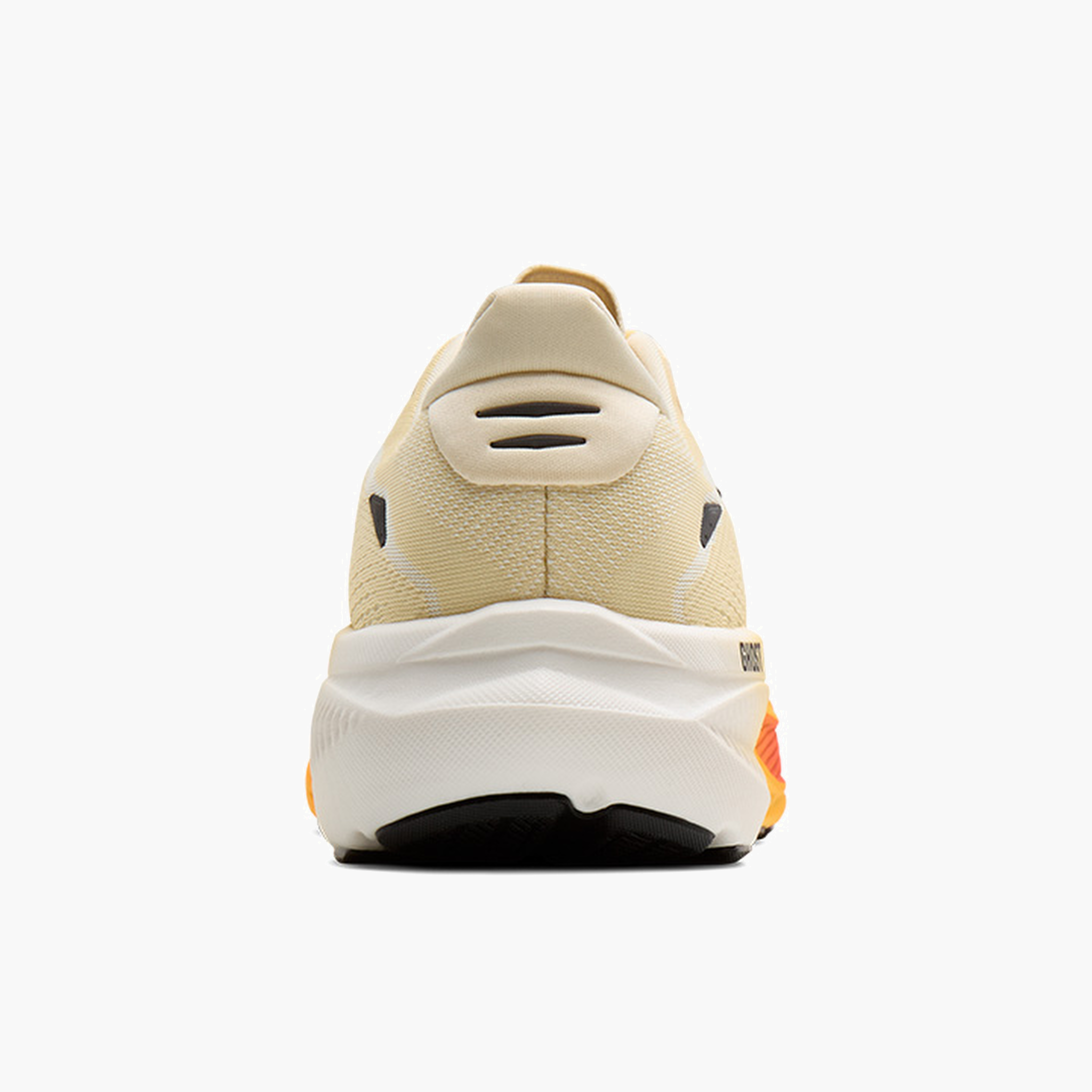 Heel angle shot of Men's Ghost 18 in Rutabaga / Tigerlily / Orange