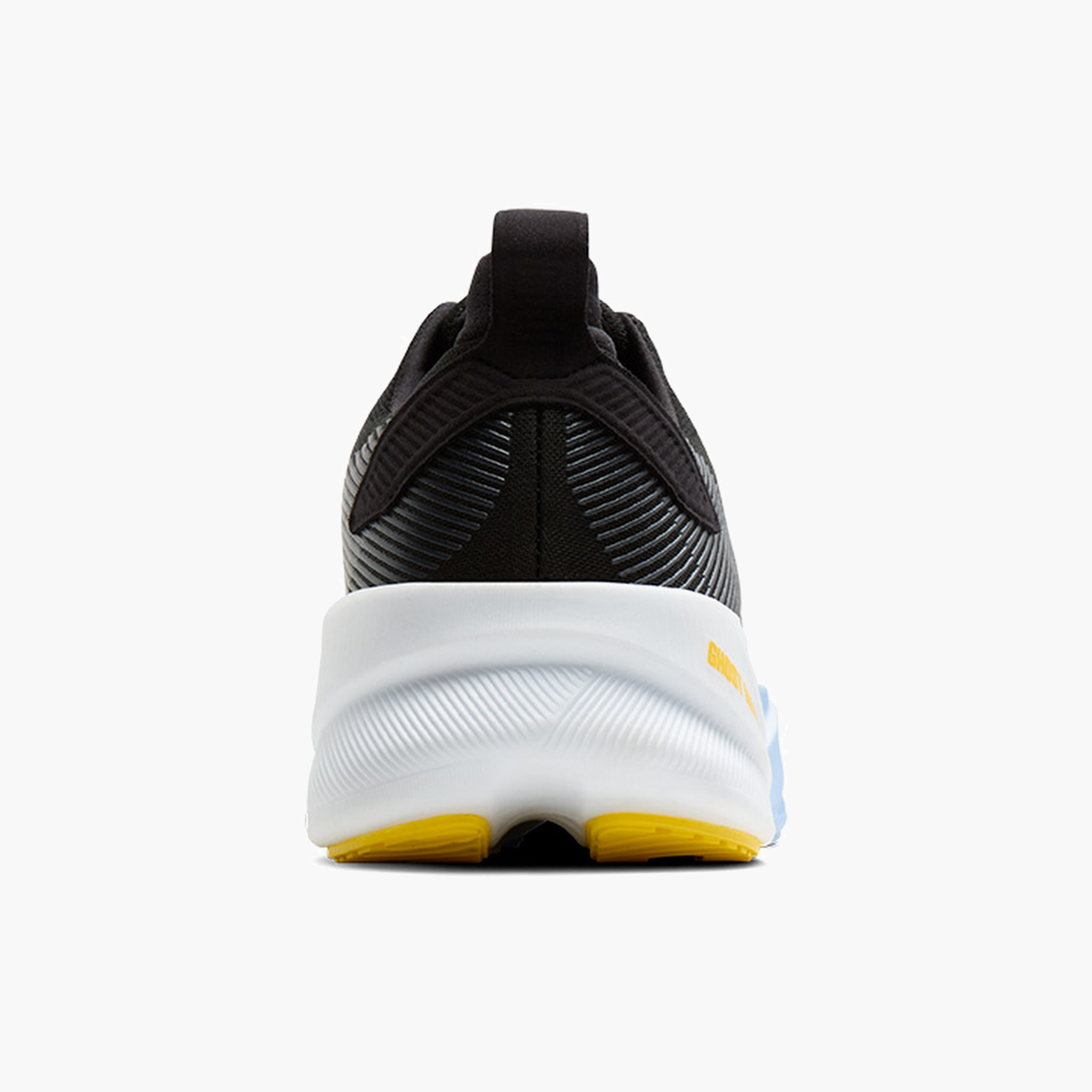 Heel angle shot of Men's Ghost Max 4 in Black / Folkstone / Open Air