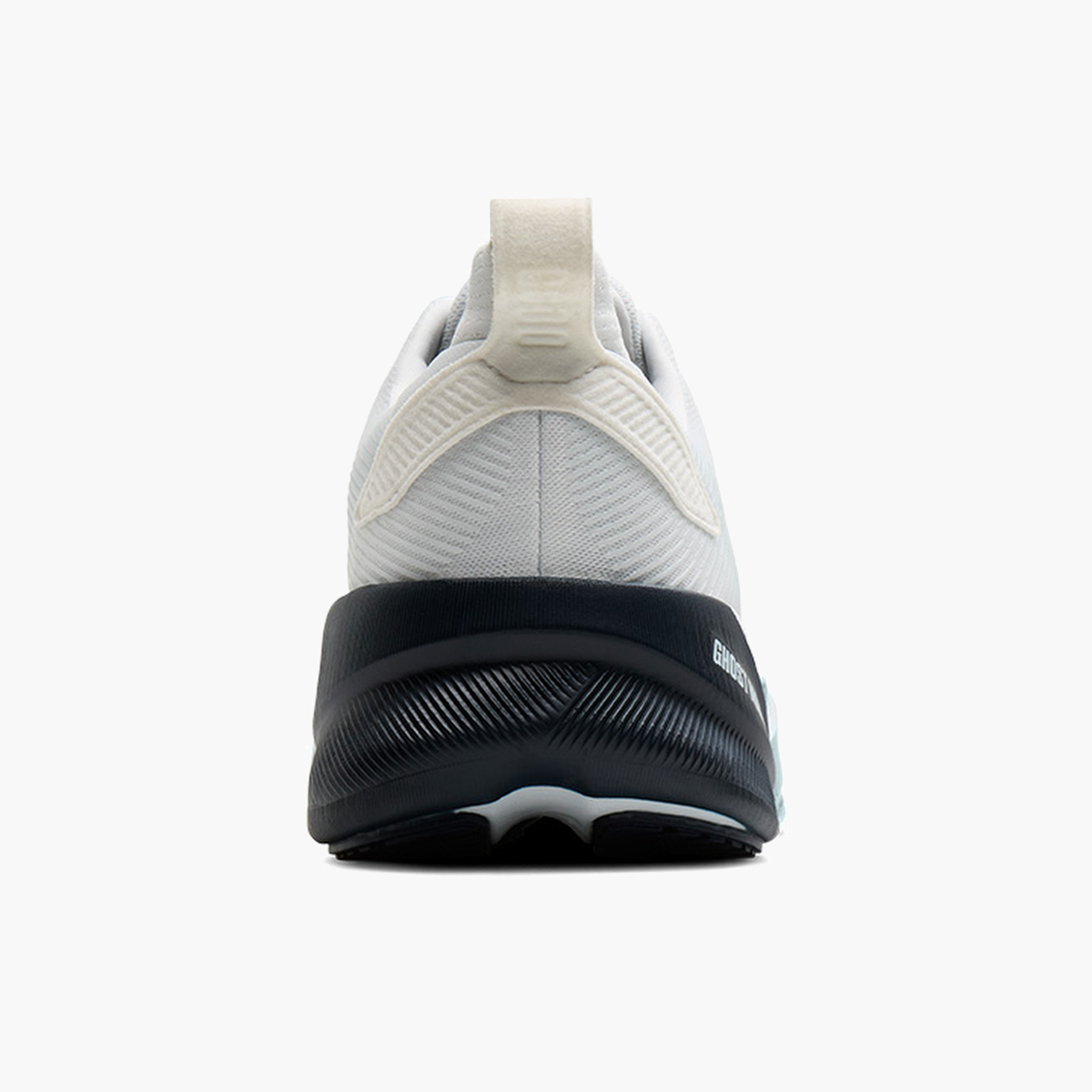 Heel angle shot of Men's Ghost Max 4 in White / Navy / Blue