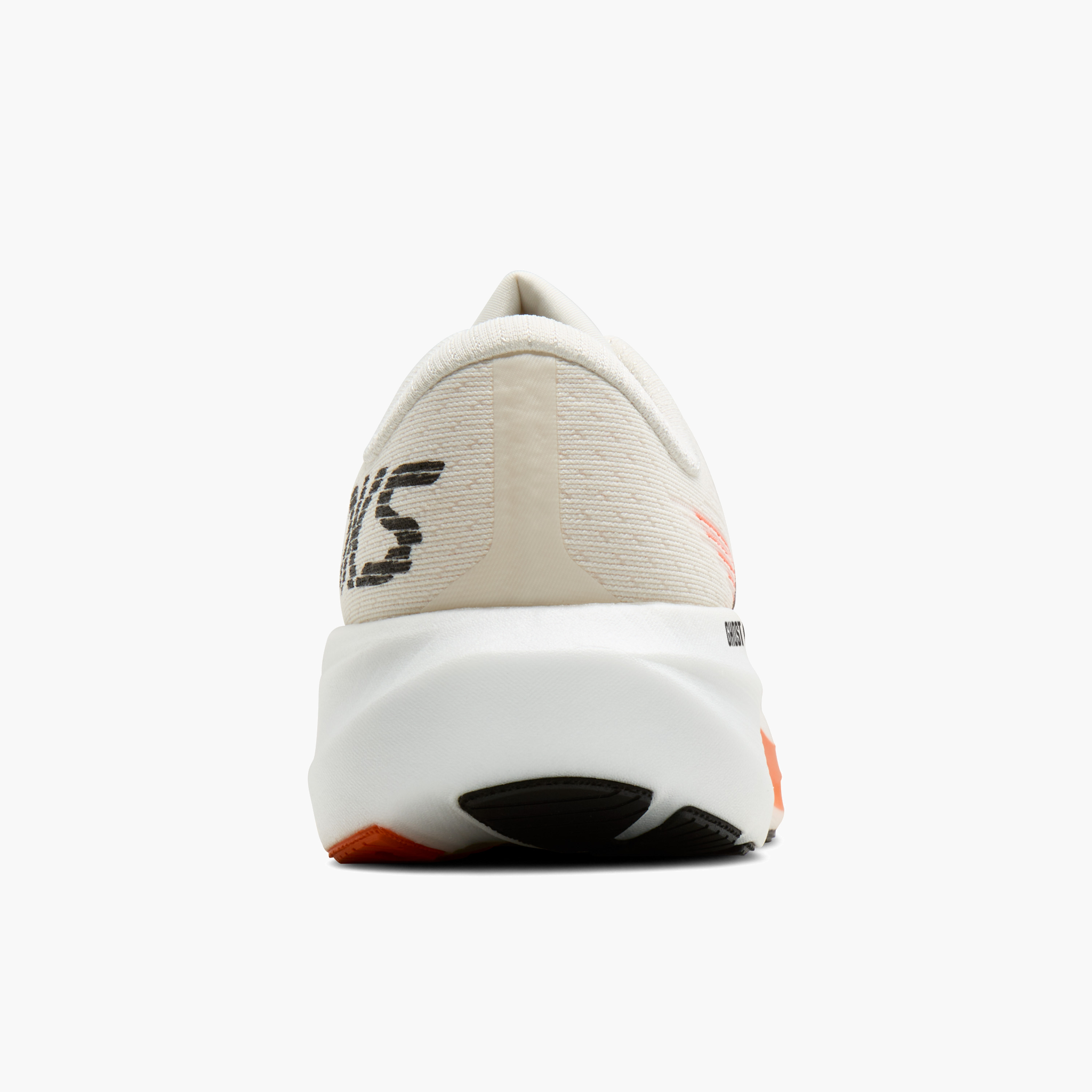 Heel angle shot of Men's Ghost Amp in White / Tigerlily / Black