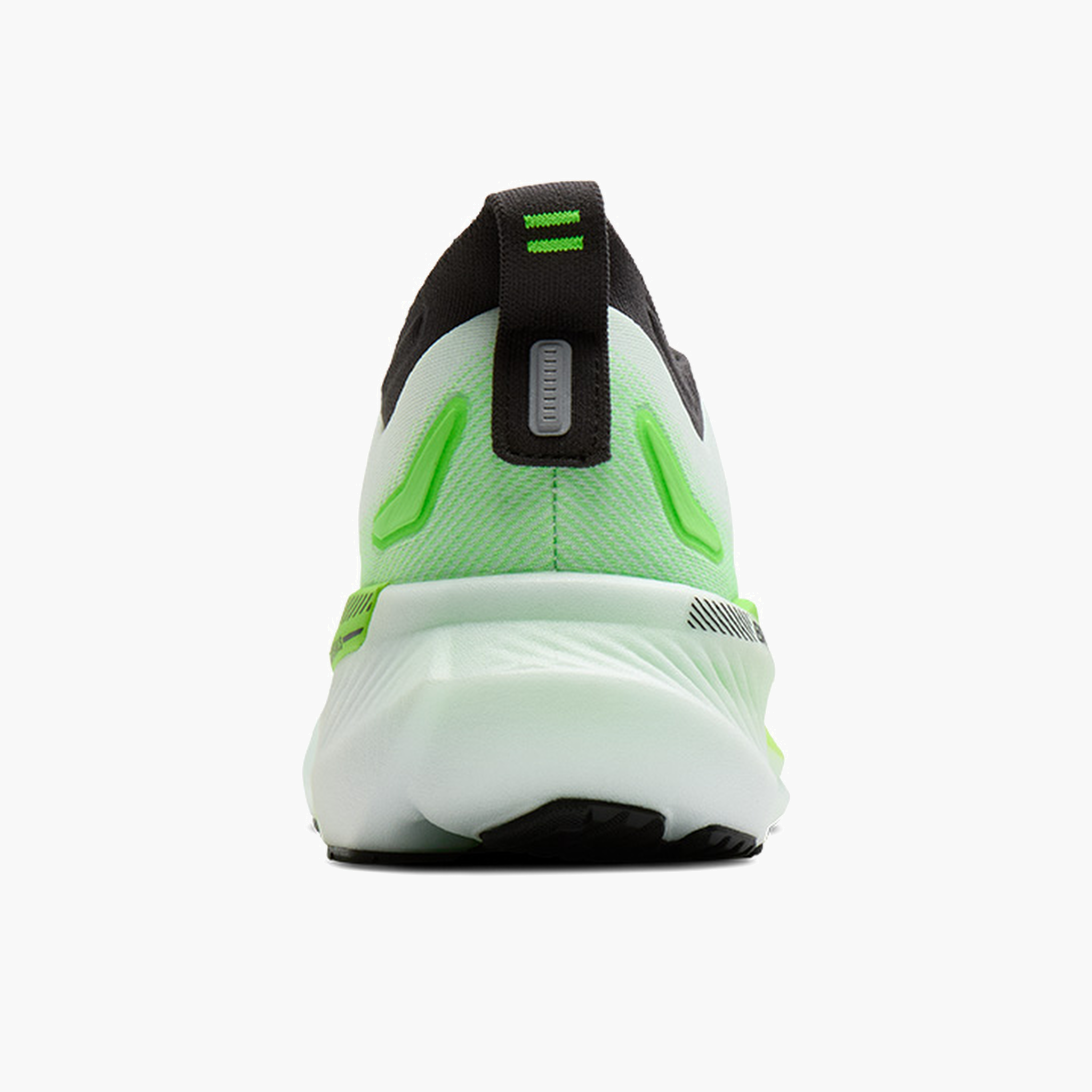 Heel angle shot of Men's Glycerin GTS 23 in White / Phantom / Green Gecko