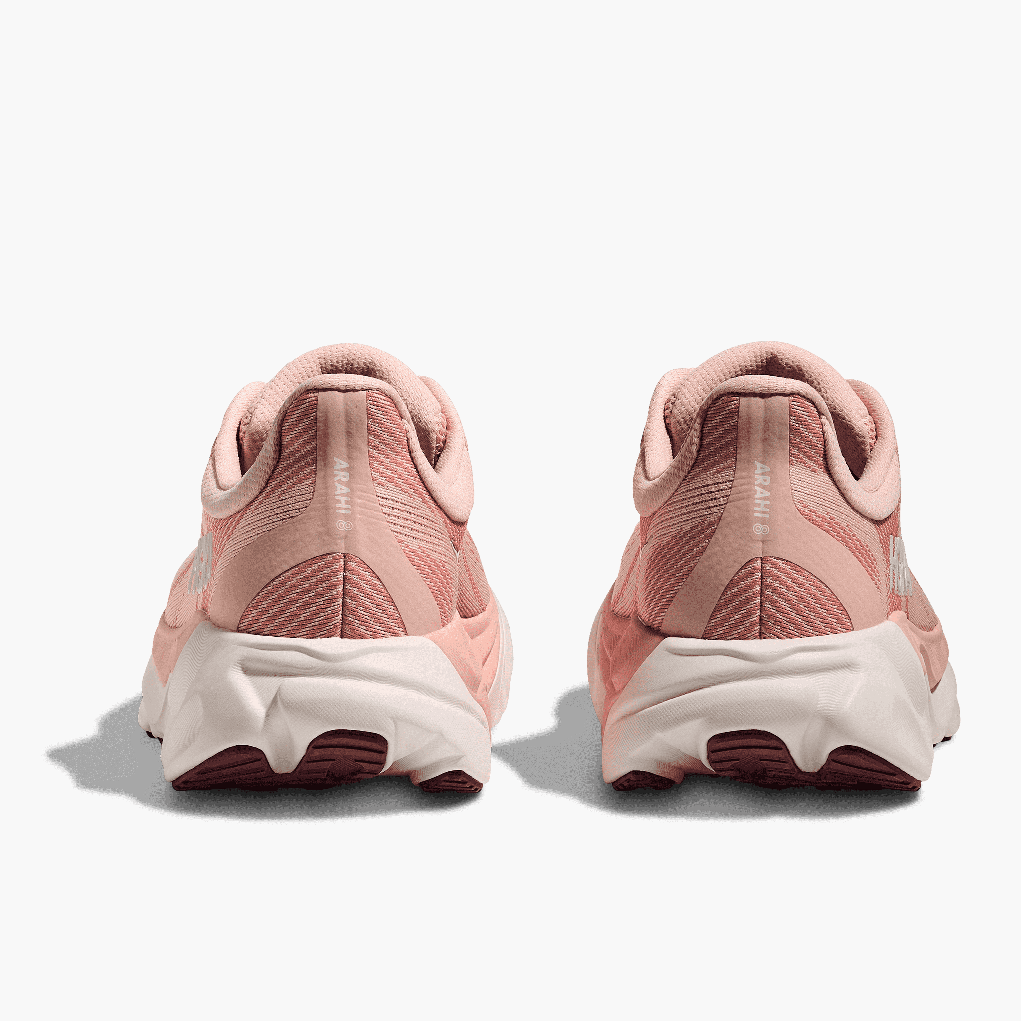 Heel angle shot of Women's Arahi 8 in Blush / Rose Latte
