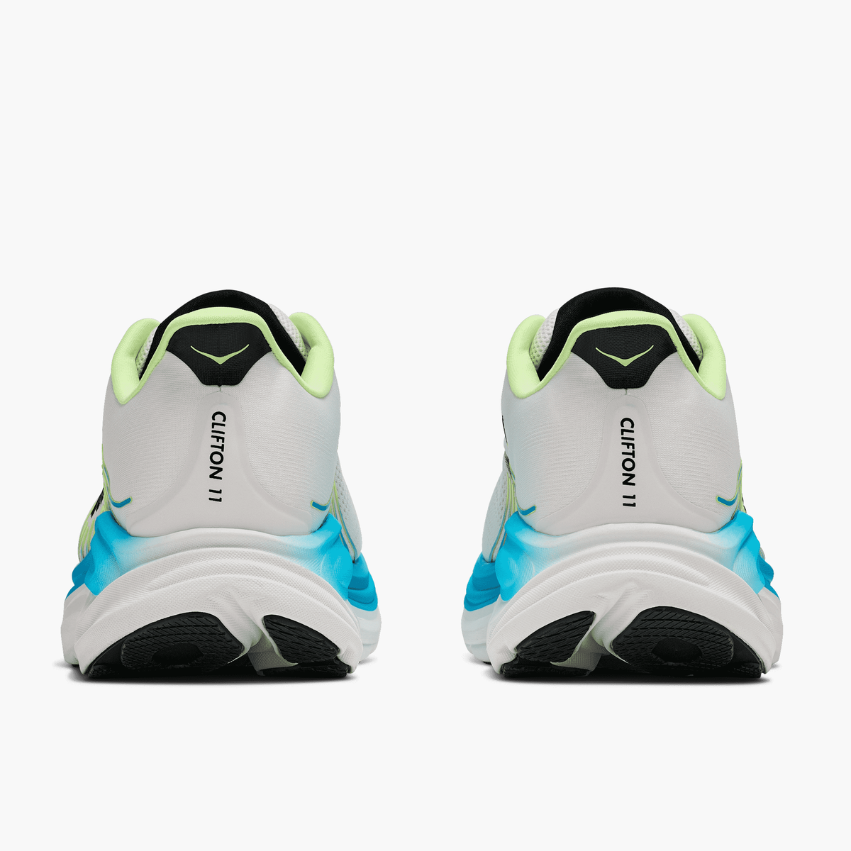 Heel angle shot of Men's Clifton 11 in Frost / Black
