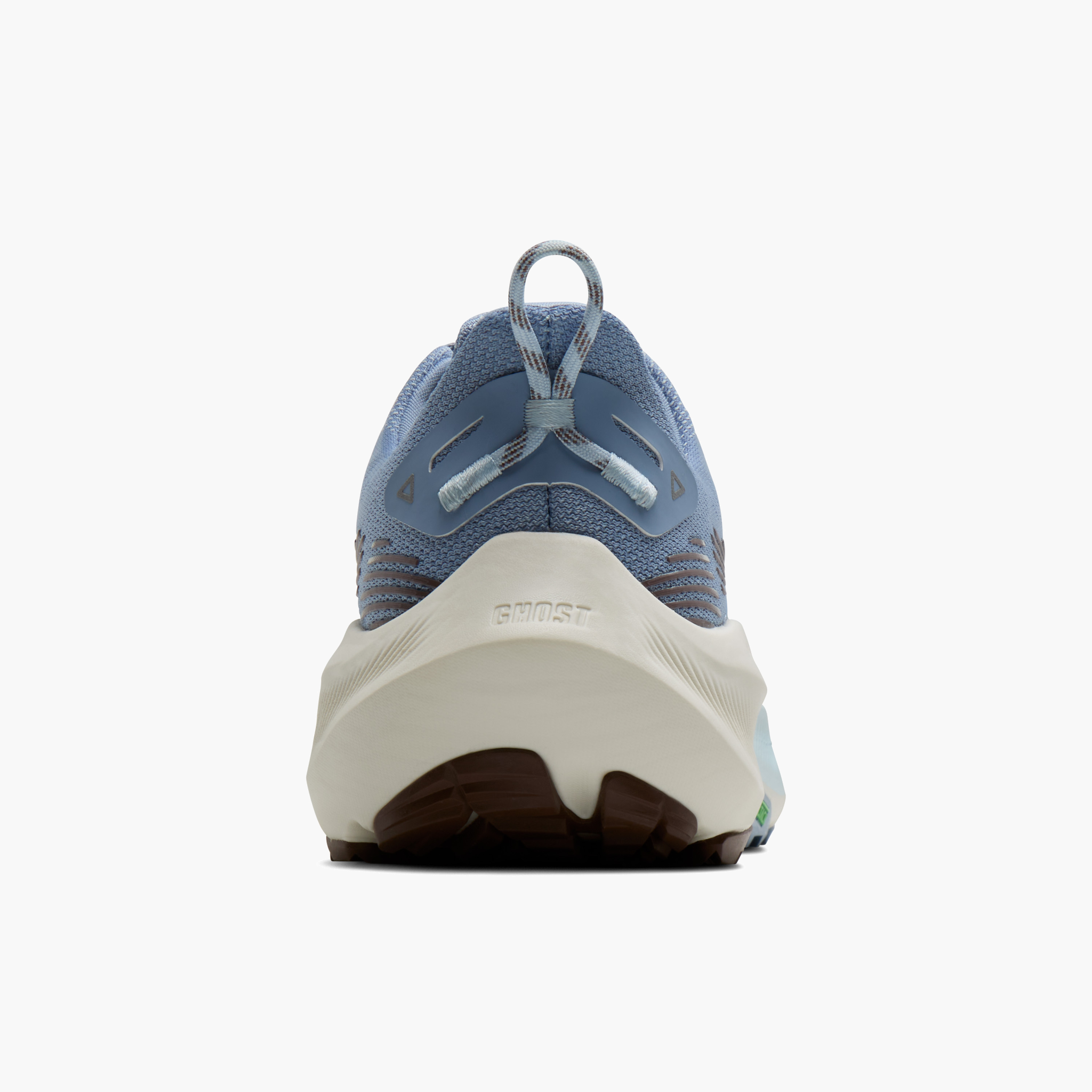 Heel angle shot of Women's Ghost Trail in Blue / Blue / Brown