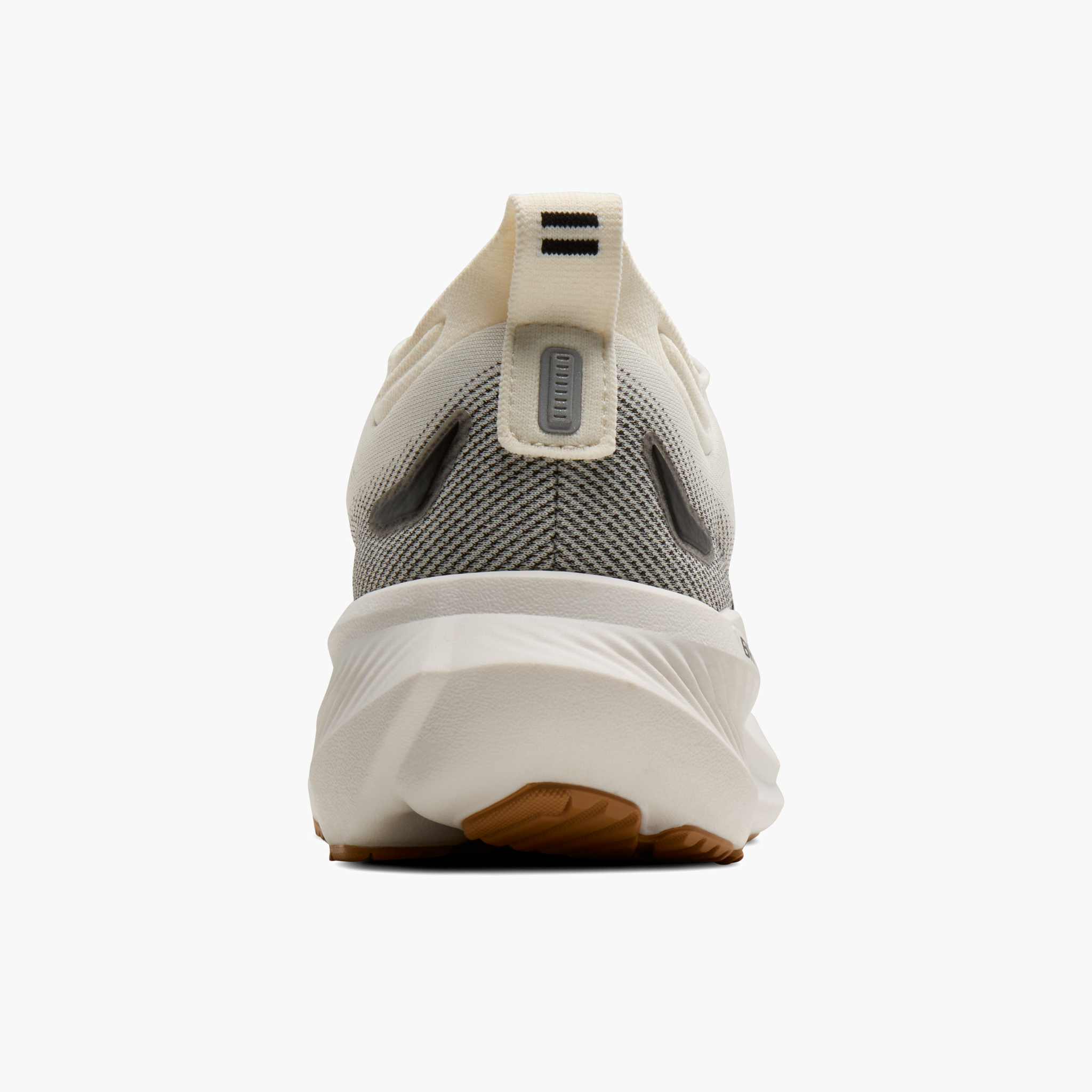 Heel angle shot of Women's Glycerin 23 in White / Black / Biscuit