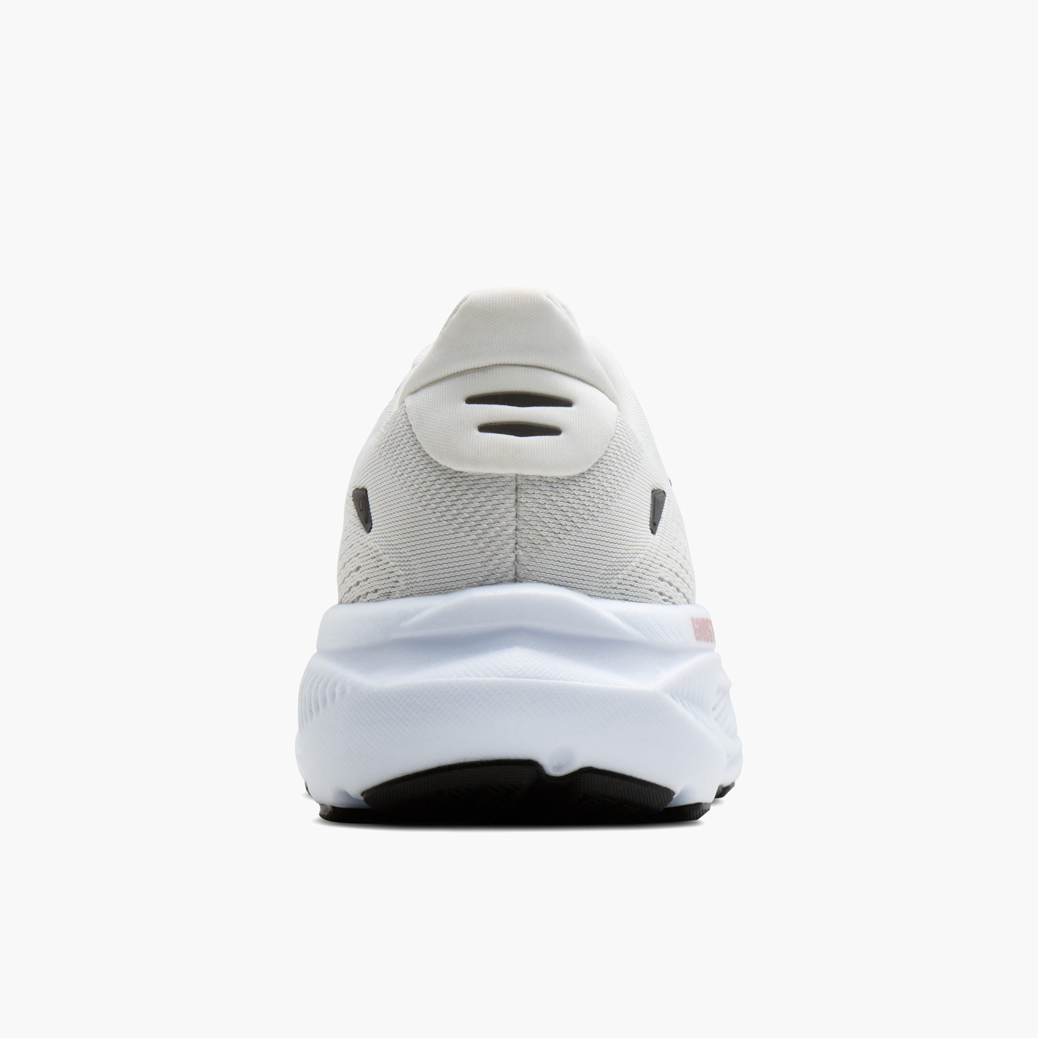 Heel angle shot of Women's Ghost 18 in White / Black / Rose Gold