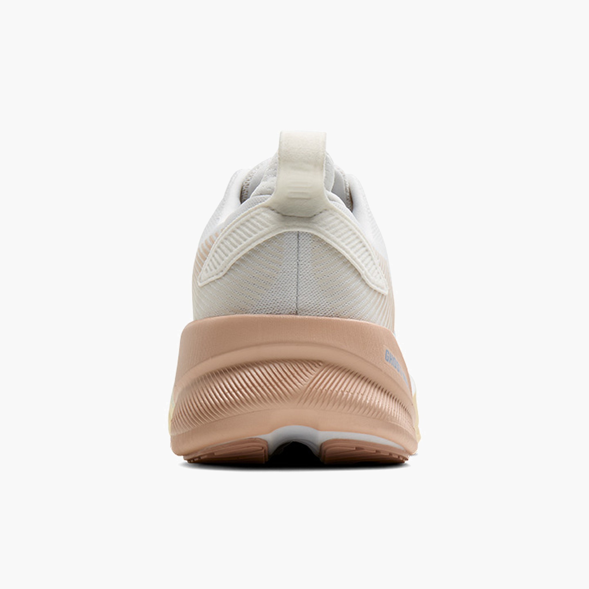 Heel angle shot of Women's Ghost Max 4 in White / Rose / Rutabaga