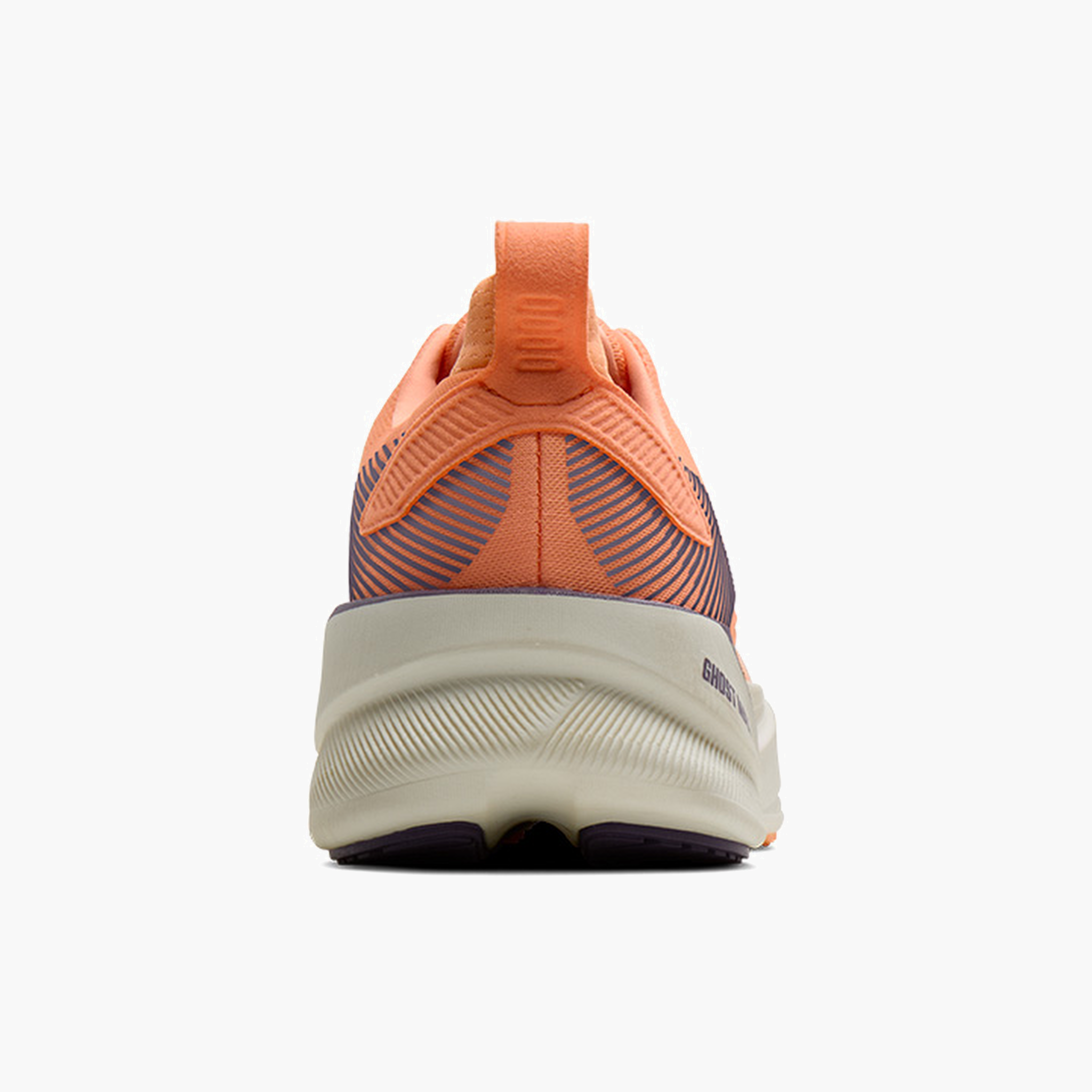 Heel angle shot of Women's Ghost Max 4 in Cyber Peach / Grape / Bluewash
