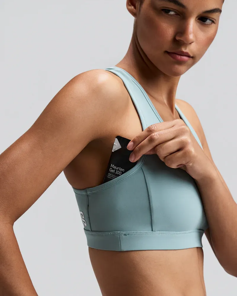 Vanisher Reverso™ Scoop Neck Run Bra in Growing Grid - Lagoon / Mist - 6