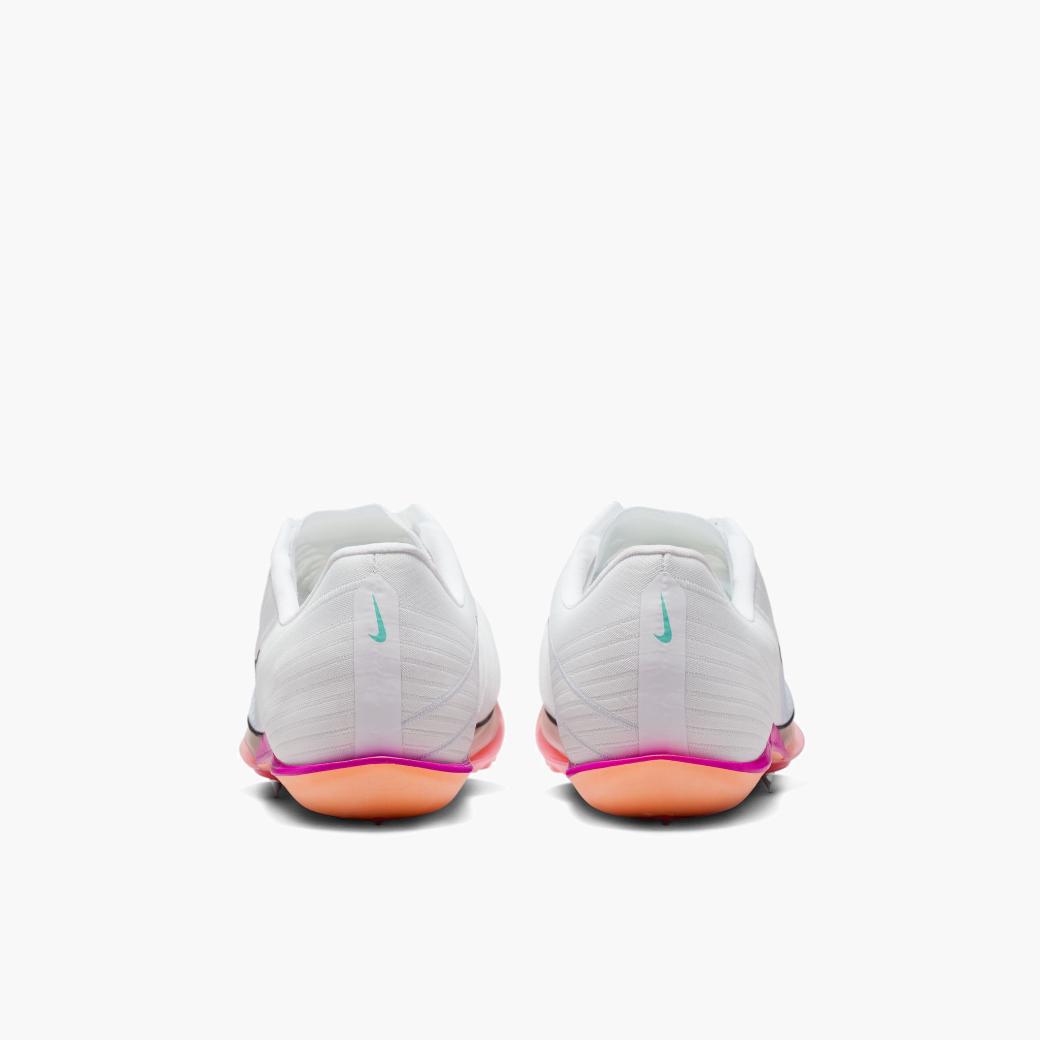 Heel angle shot of All Gender Maxfly 2 in White / Obsidian-bright Crimson-hyper Turq