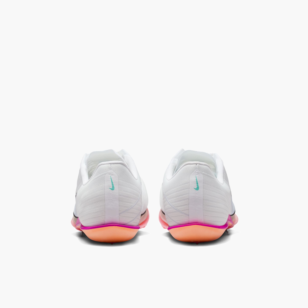 Heel angle shot of All Gender Maxfly 2 in White / Obsidian-bright Crimson-hyper Turq