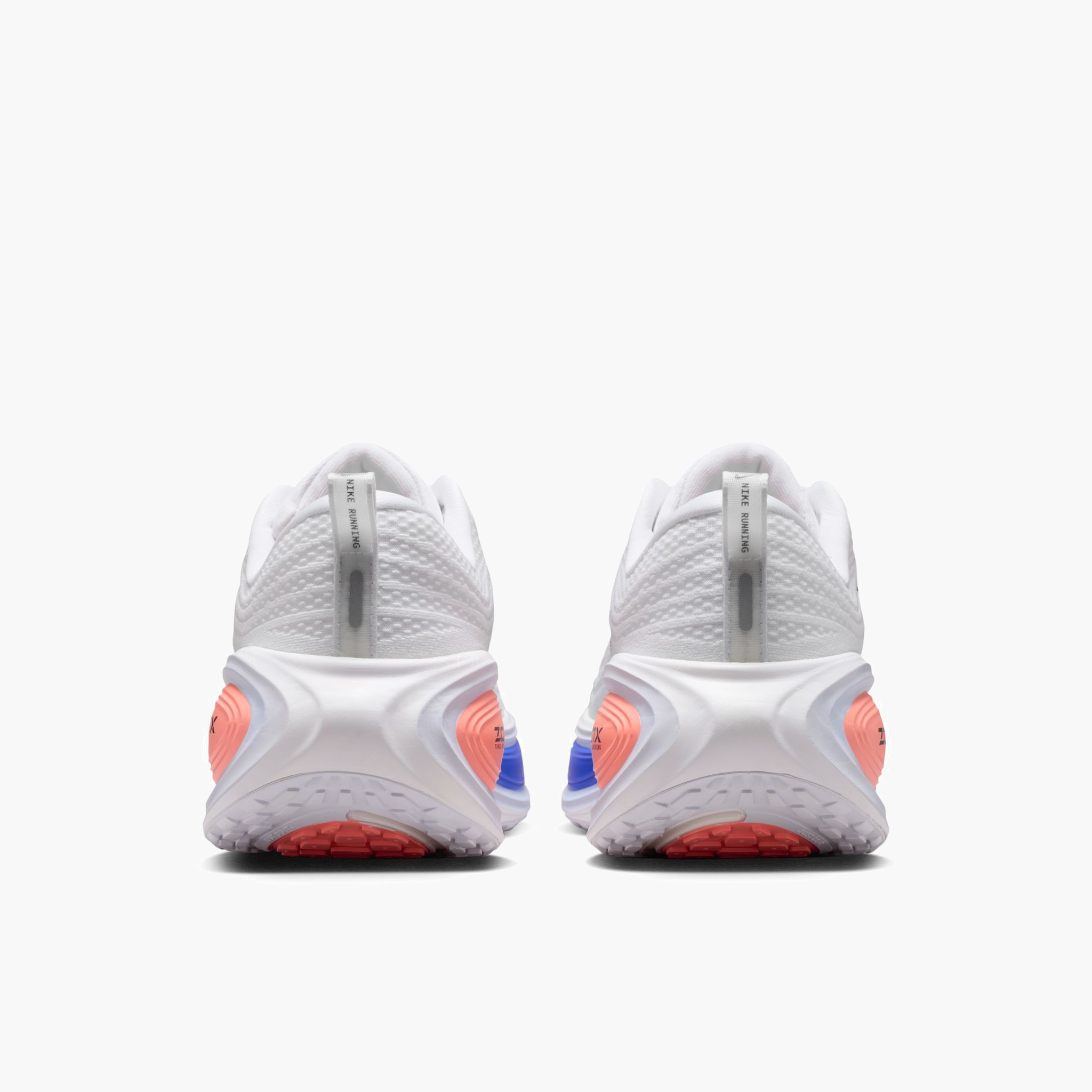 Heel angle shot of Men's Vomero Plus in White / Black-Atomic Pink-Racer Blue