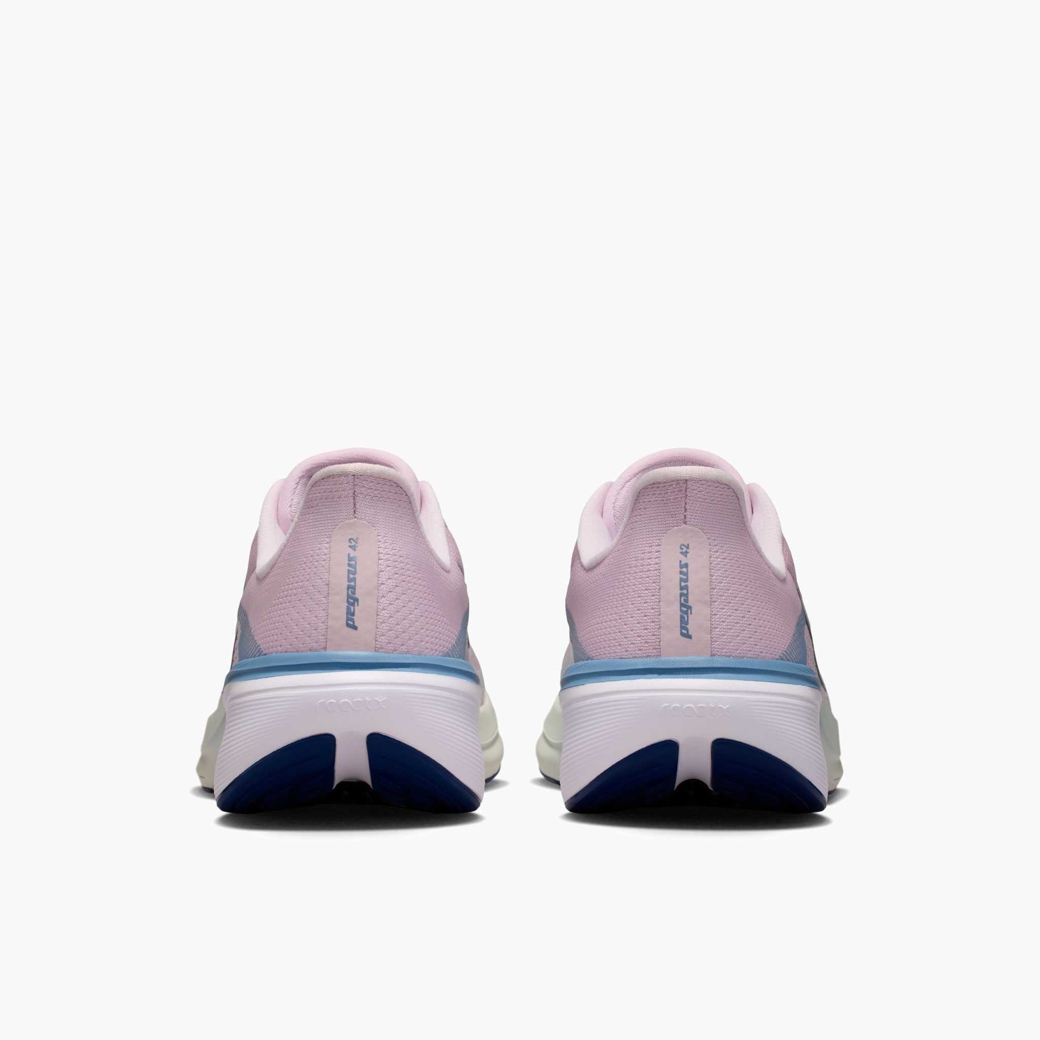 Heel angle shot of Women's Pegasus 42 in Bleached Lilac / Blue Void-Work Blue