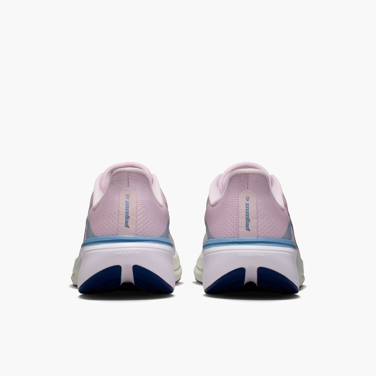 Heel angle shot of Women's Pegasus 42 in Bleached Lilac / Blue Void-Work Blue