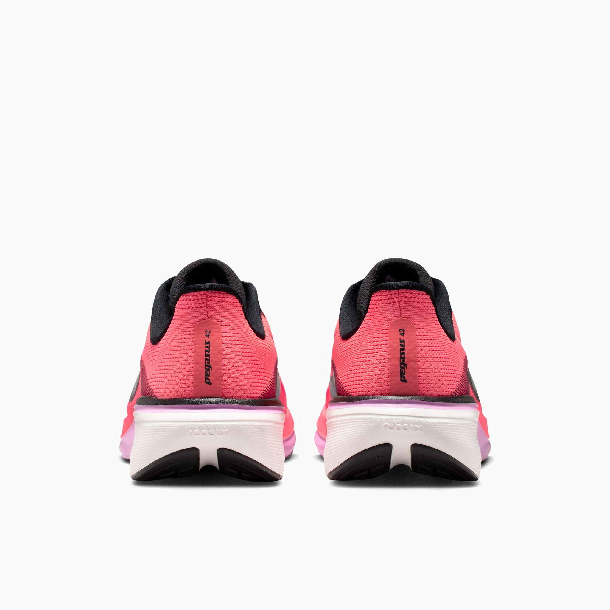 Heel angle shot of Women's Pegasus 42 in Lava Glow / Black-Flash Crimson-Lt Magenta