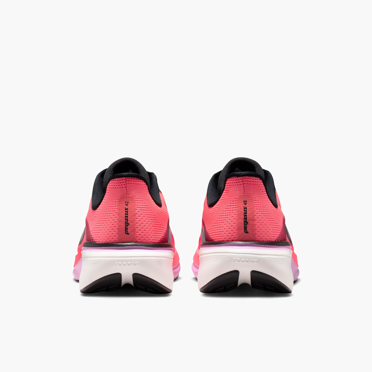 Heel angle shot of Women's Pegasus 42 in Lava Glow / Black-Flash Crimson-Lt Magenta