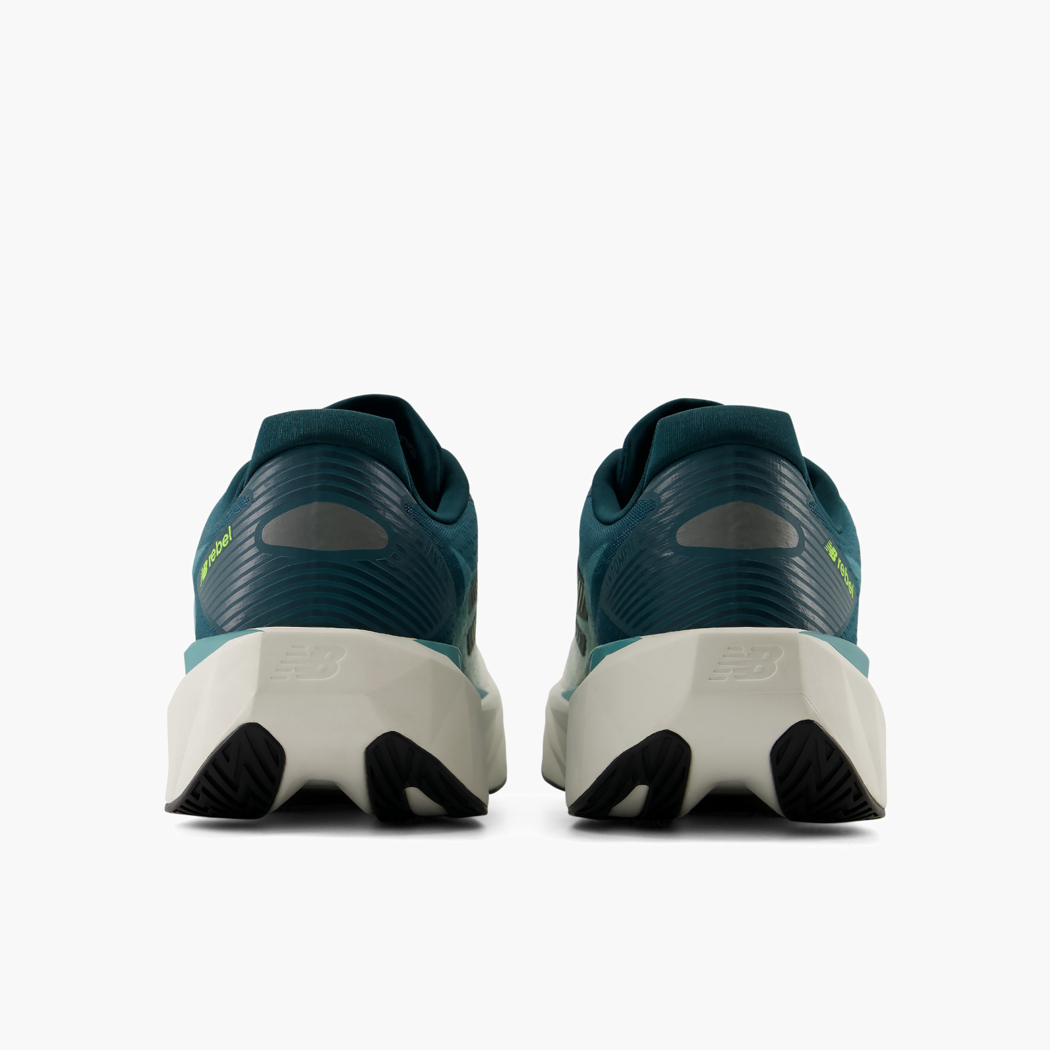 Heel angle shot of Men's FuelCell Rebel v5 in Medusagreen / Fadedteal
